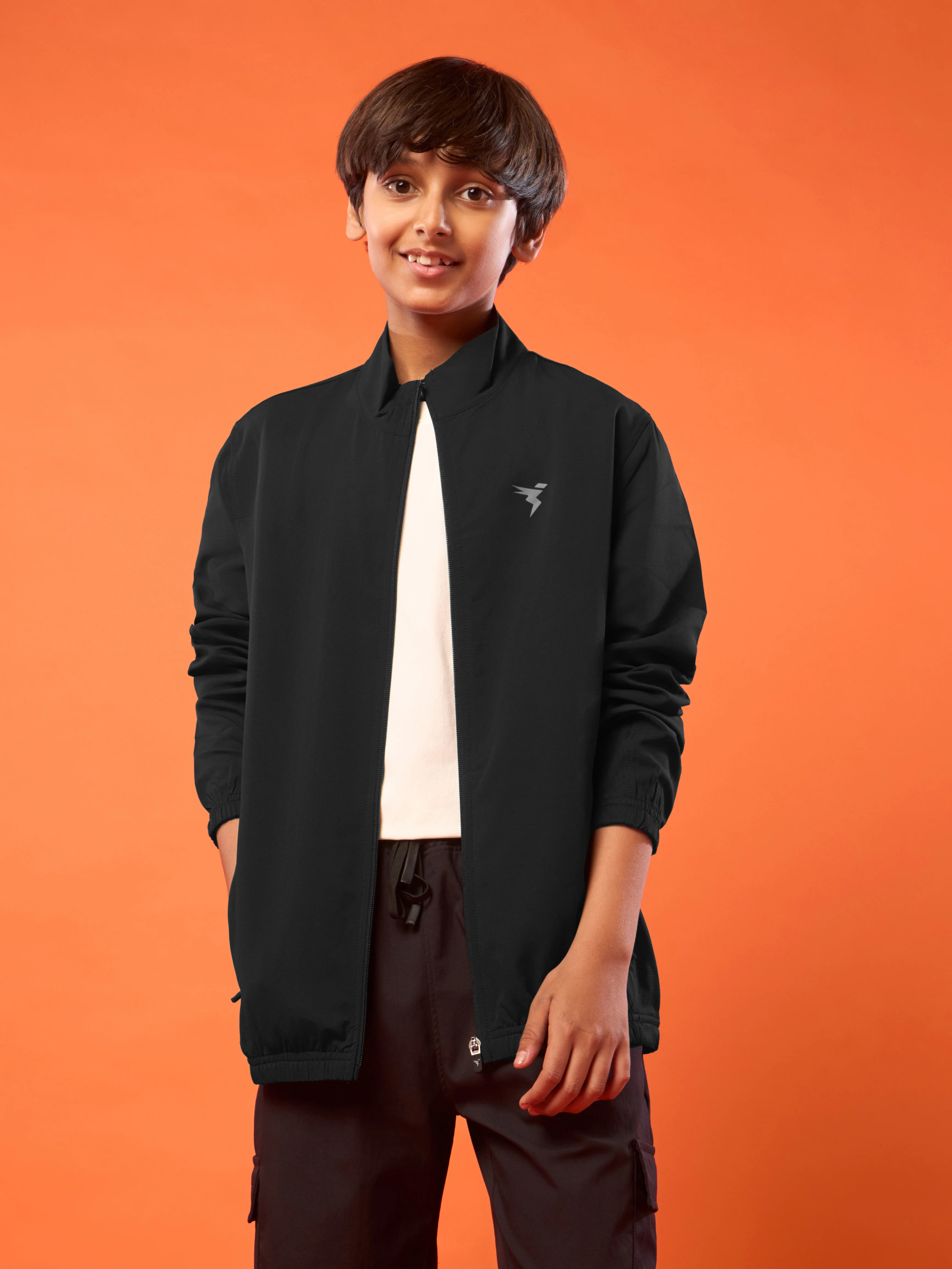 Boys Solid Slim Fit Mock Neck Sports Jacket with TECHNOLITE - Image 2
