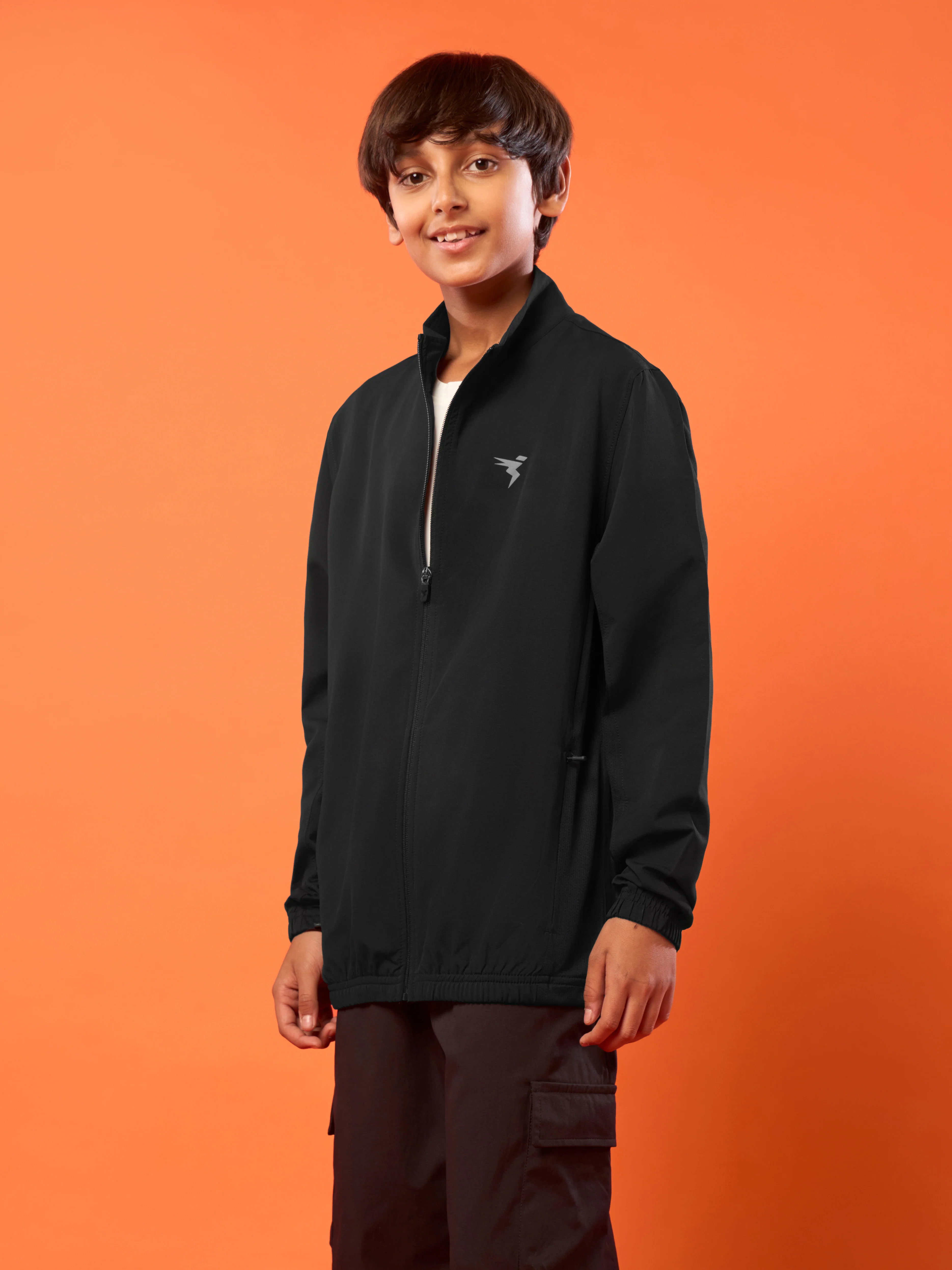 Boys Solid Slim Fit Mock Neck Sports Jacket with TECHNOLITE - Image 4