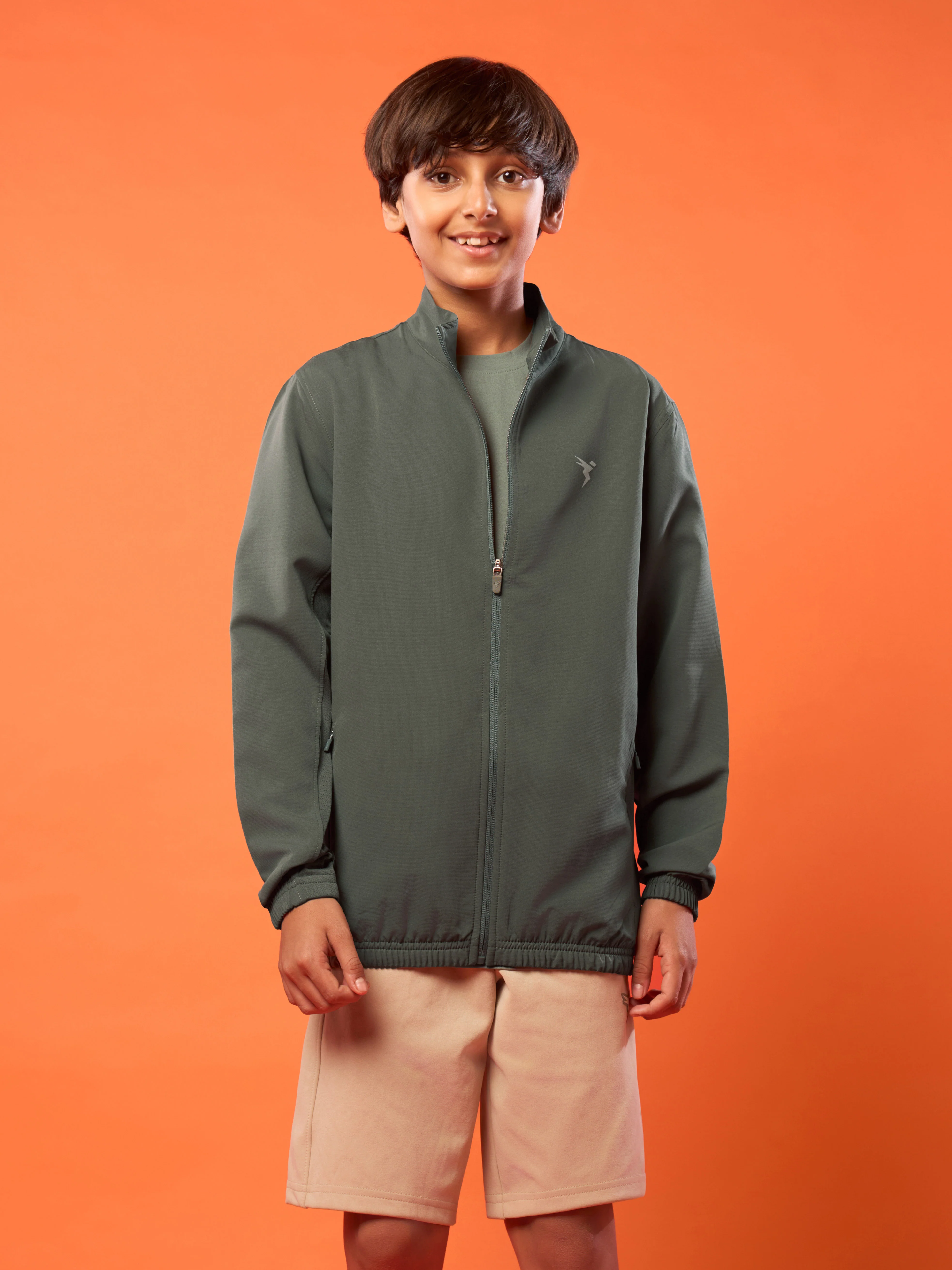 Boys Solid Slim Fit Mock Neck Sports Jacket with TECHNOLITE - Image 2