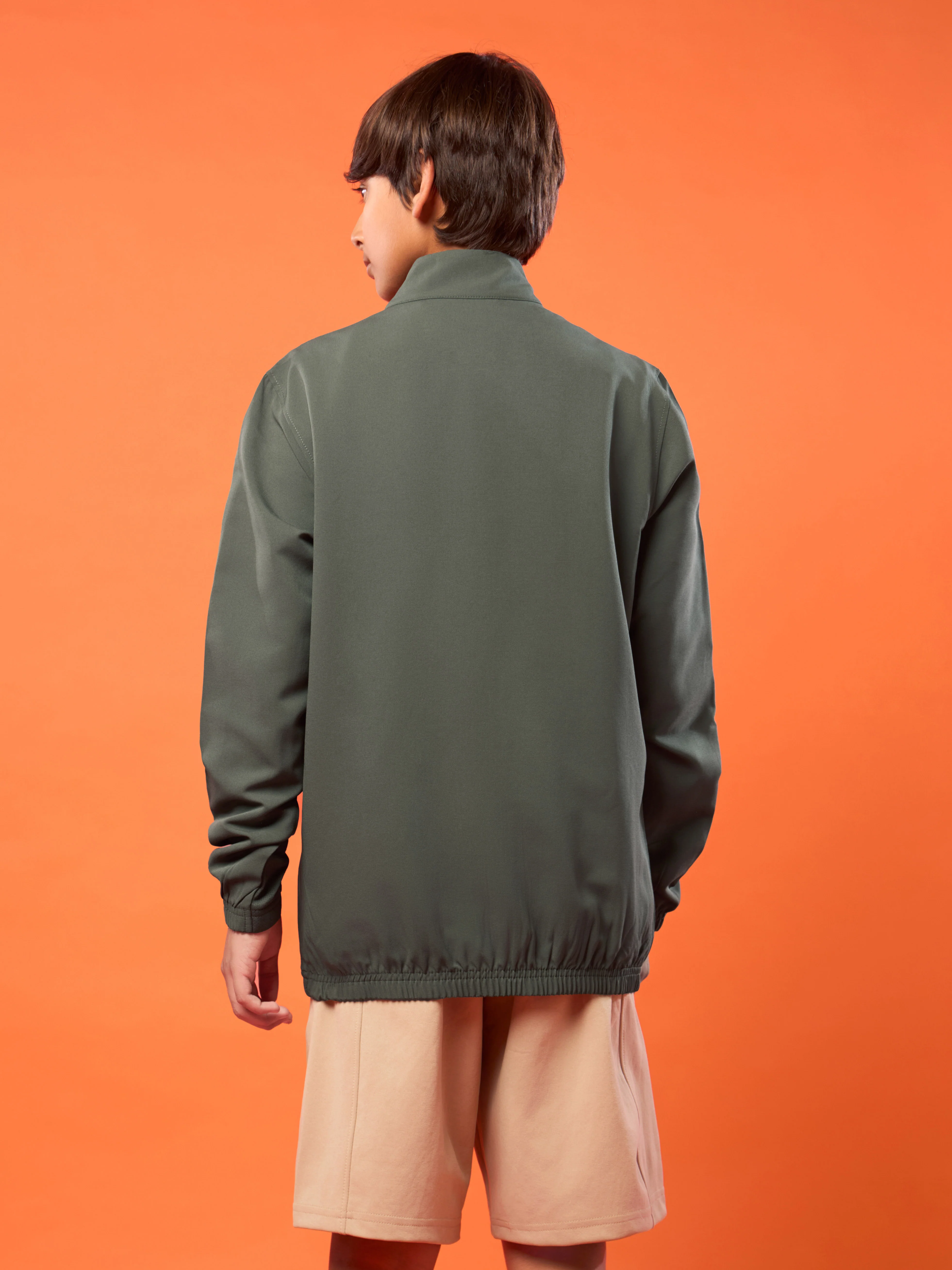 Boys Solid Slim Fit Mock Neck Sports Jacket with TECHNOLITE - Image 3