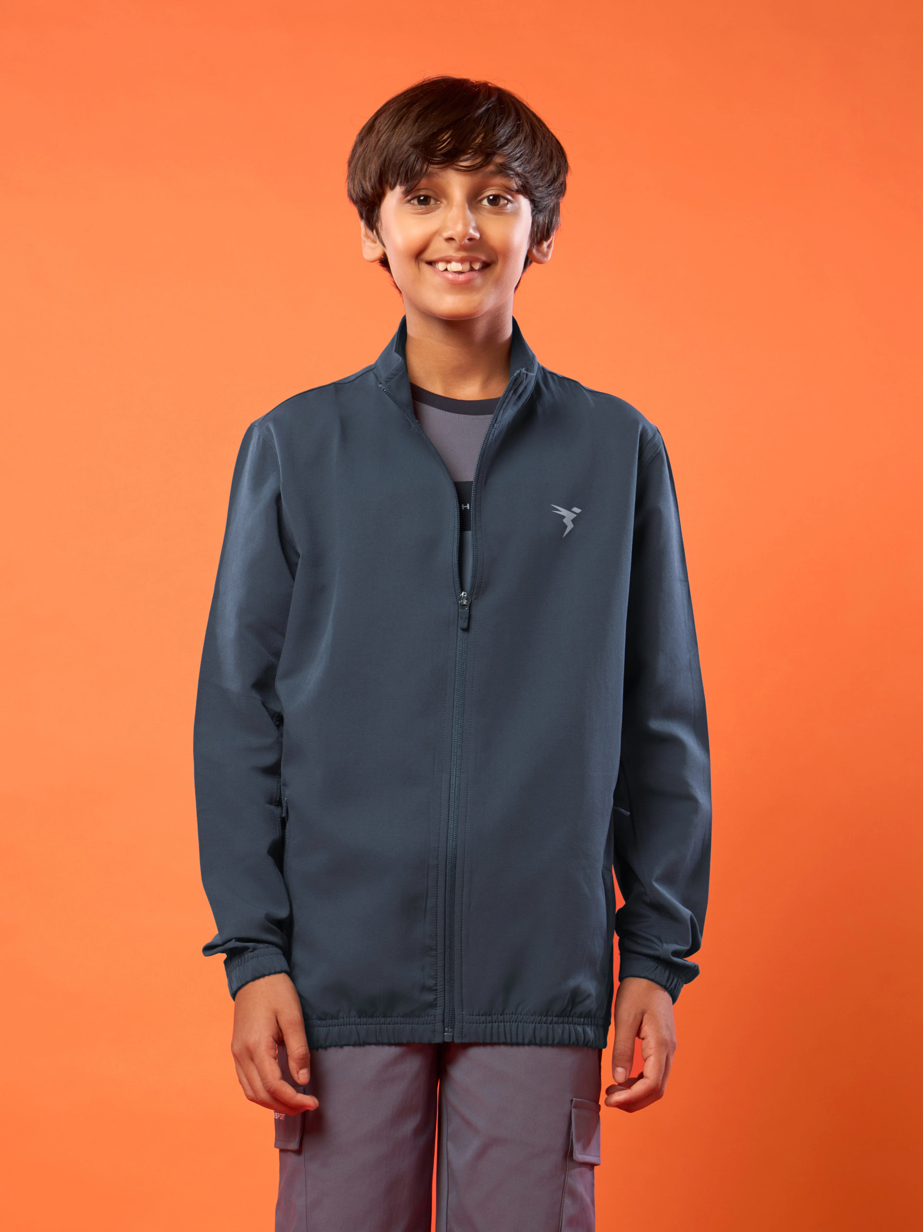 Boys Solid Slim Fit Mock Neck Sports Jacket with TECHNOLITE - Image 2