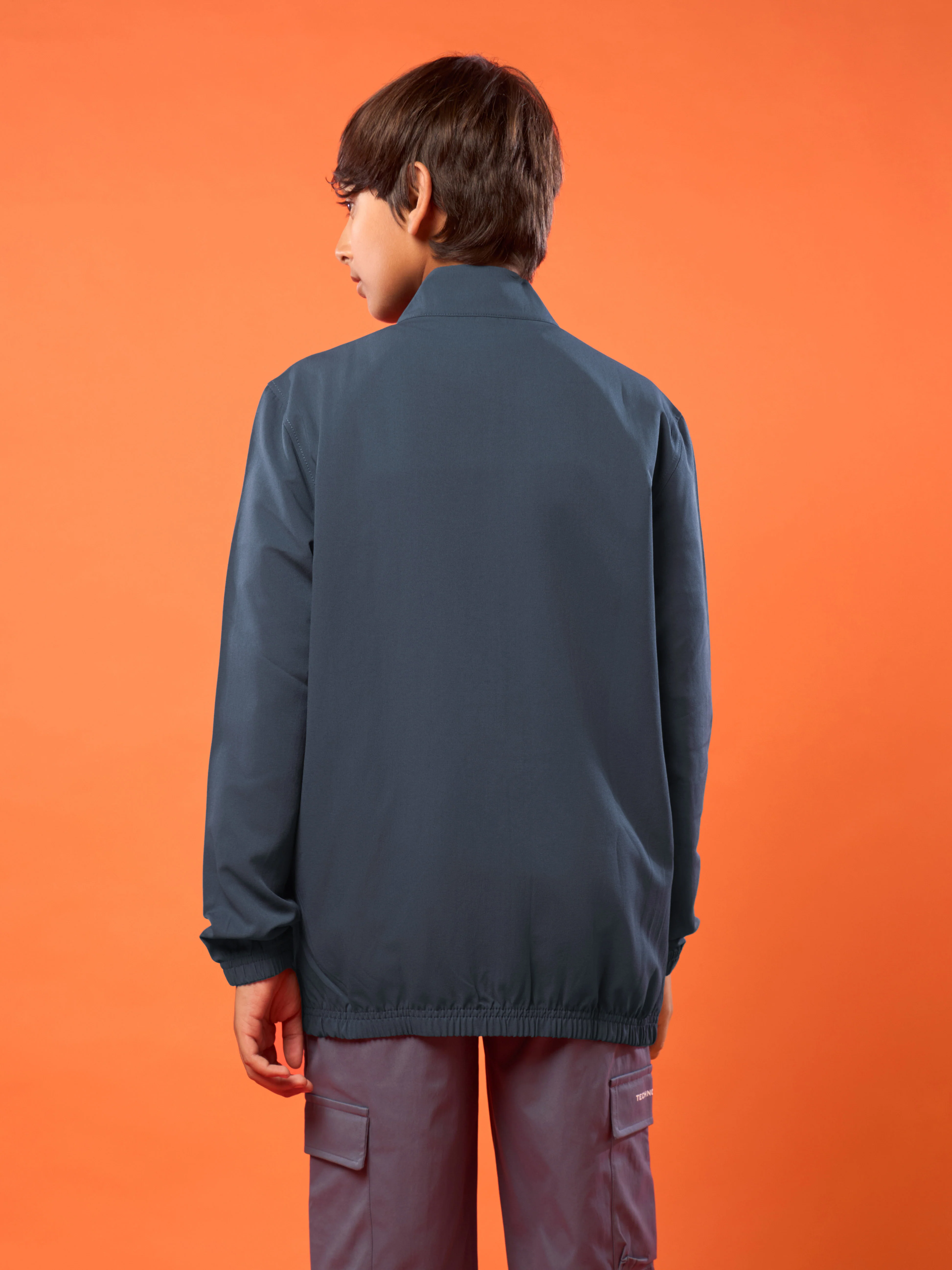 Boys Solid Slim Fit Mock Neck Sports Jacket with TECHNOLITE - Image 3