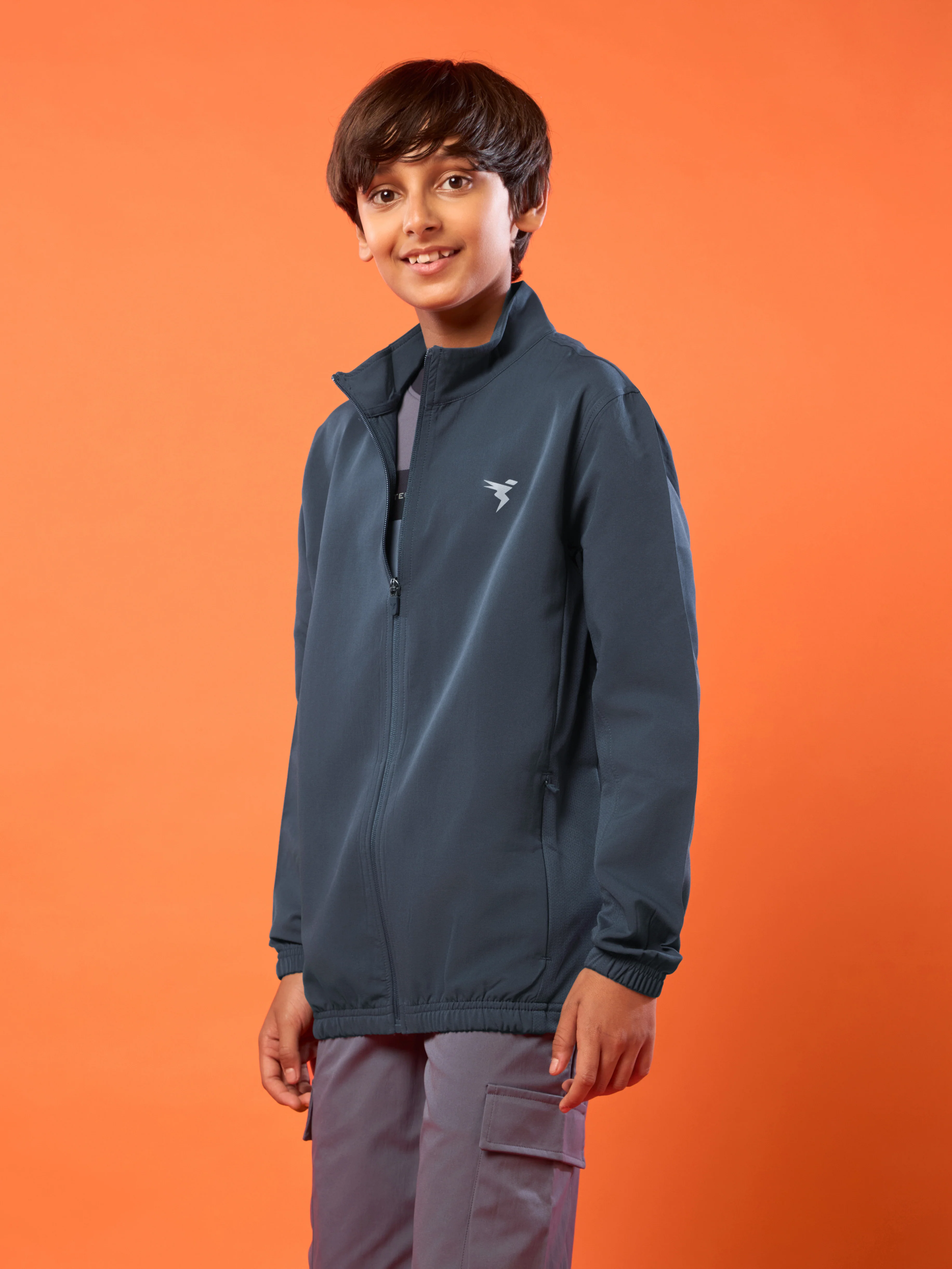 Boys Solid Slim Fit Mock Neck Sports Jacket with TECHNOLITE - Image 4