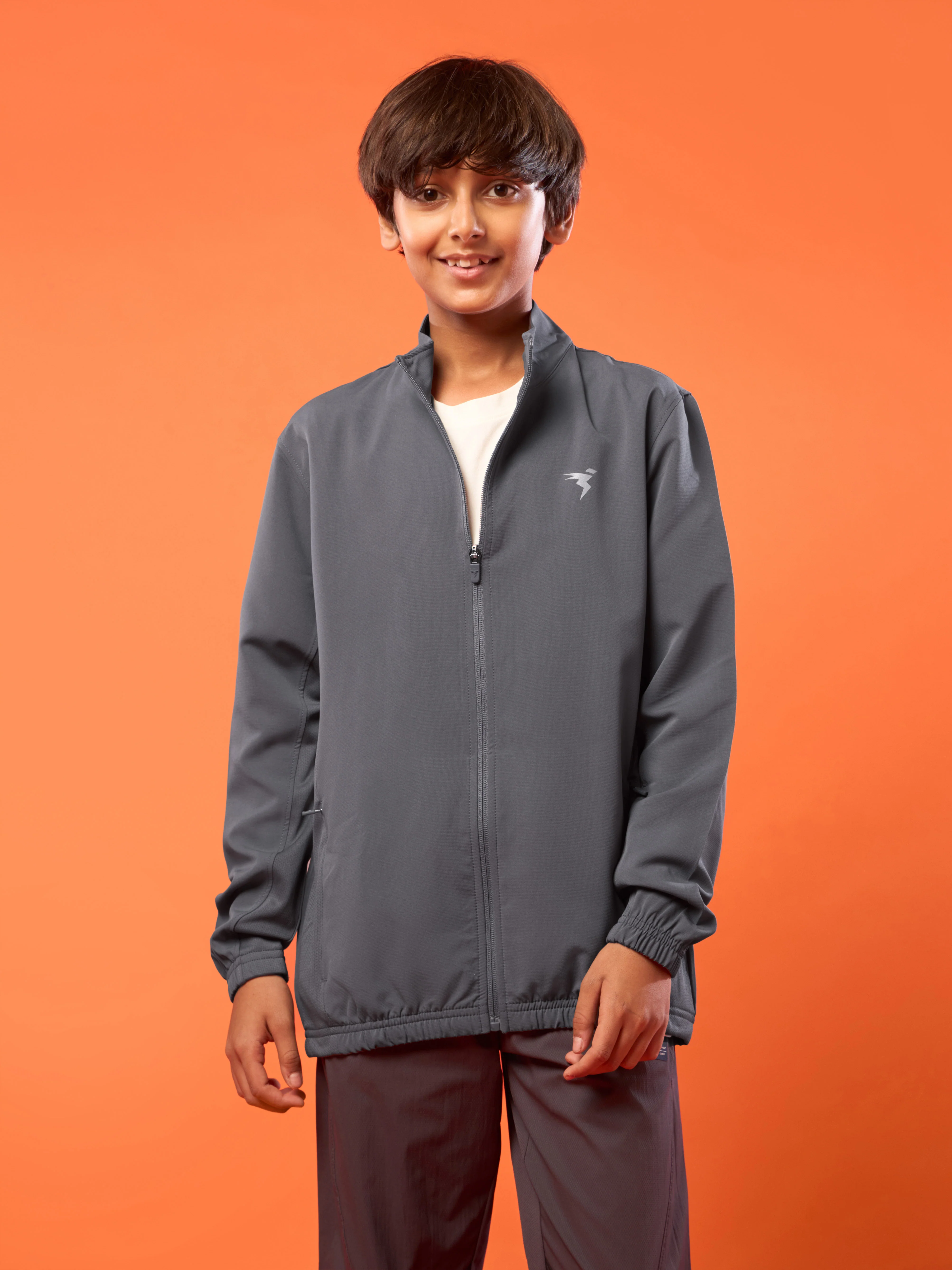 Boys Solid Slim Fit Mock Neck Sports Jacket with TECHNOLITE - Image 2