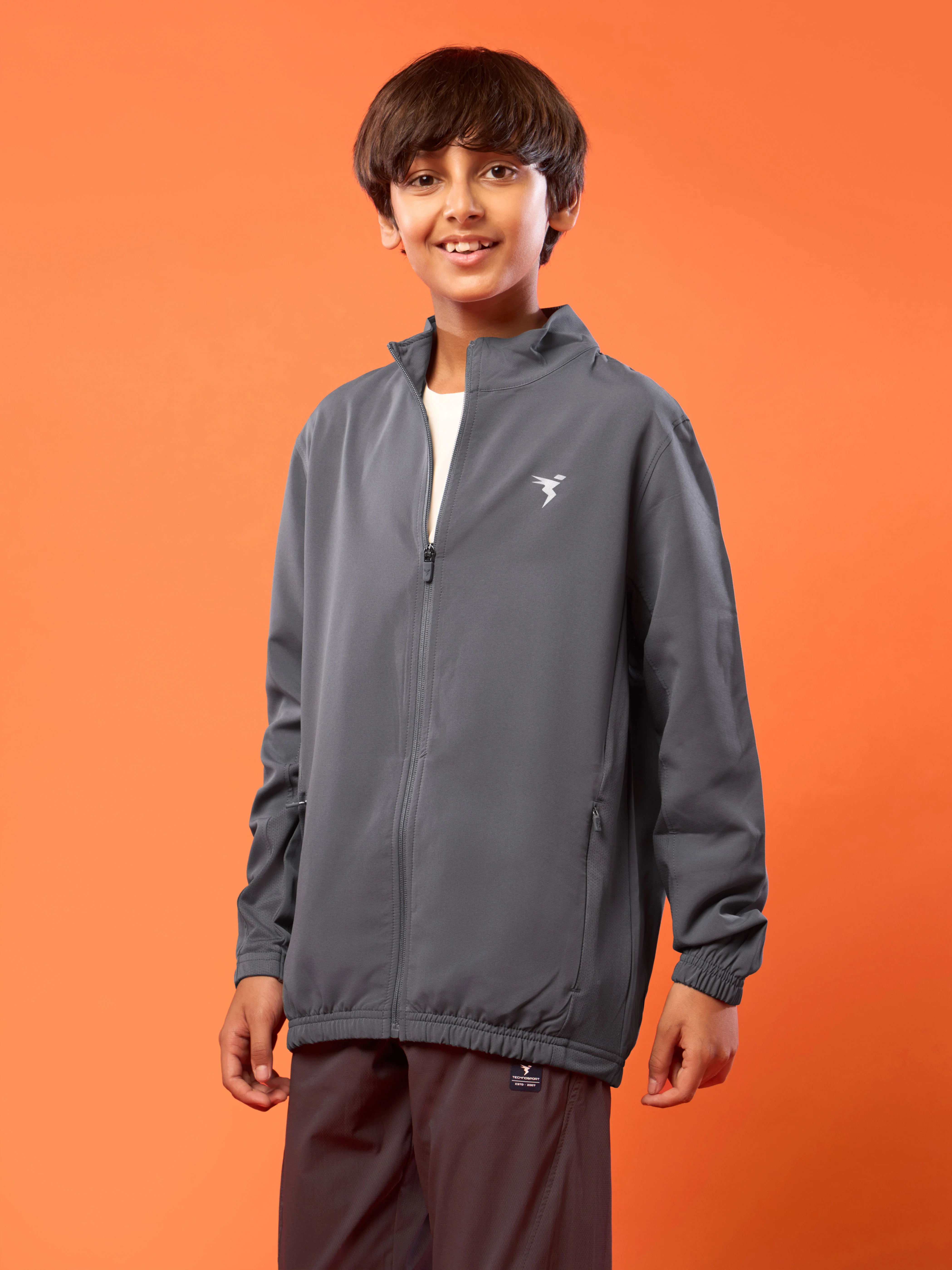 Boys Solid Slim Fit Mock Neck Sports Jacket with TECHNOLITE - Image 4