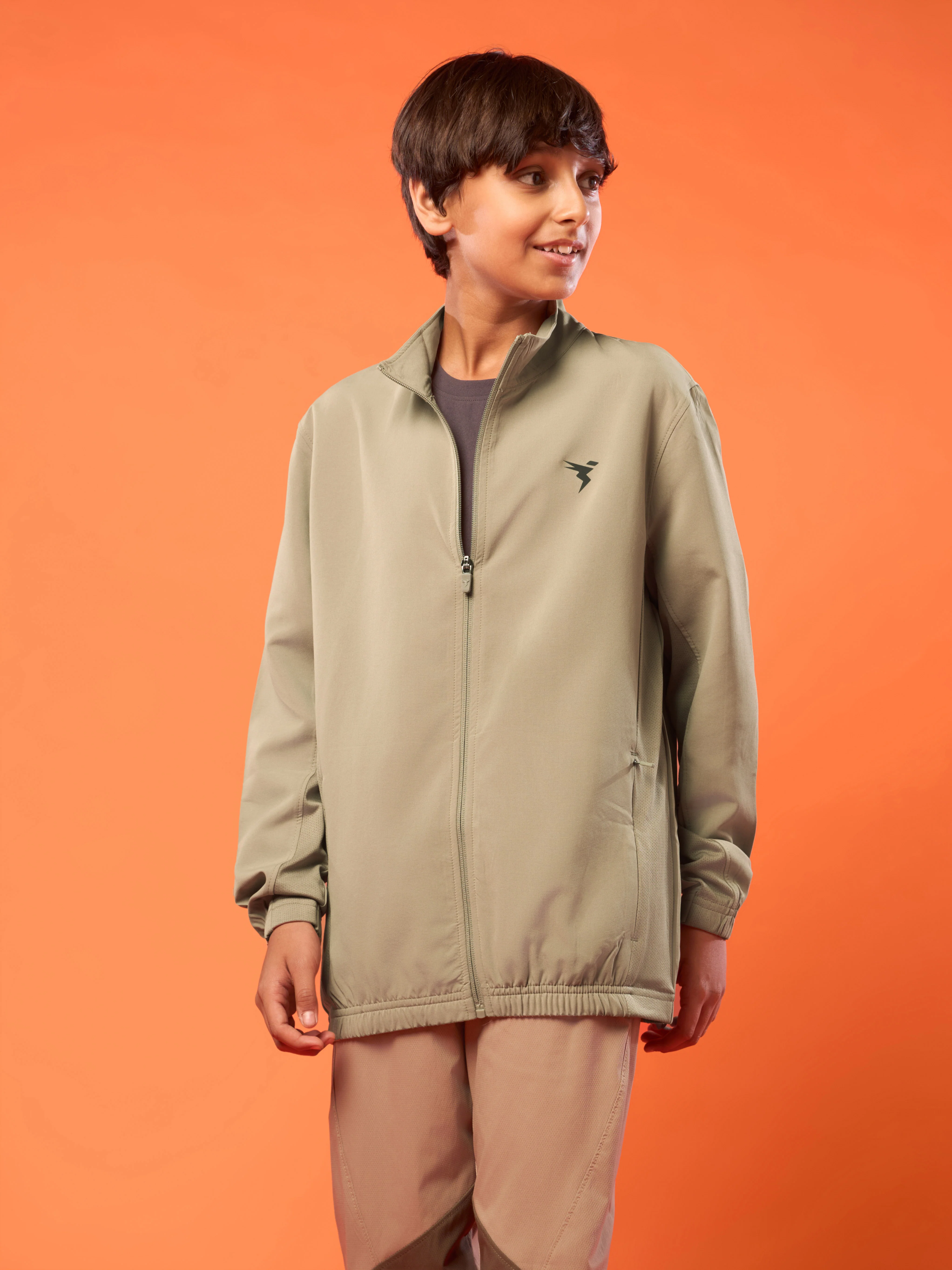 Boys Solid Slim Fit Mock Neck Sports Jacket with TECHNOLITE - Image 4