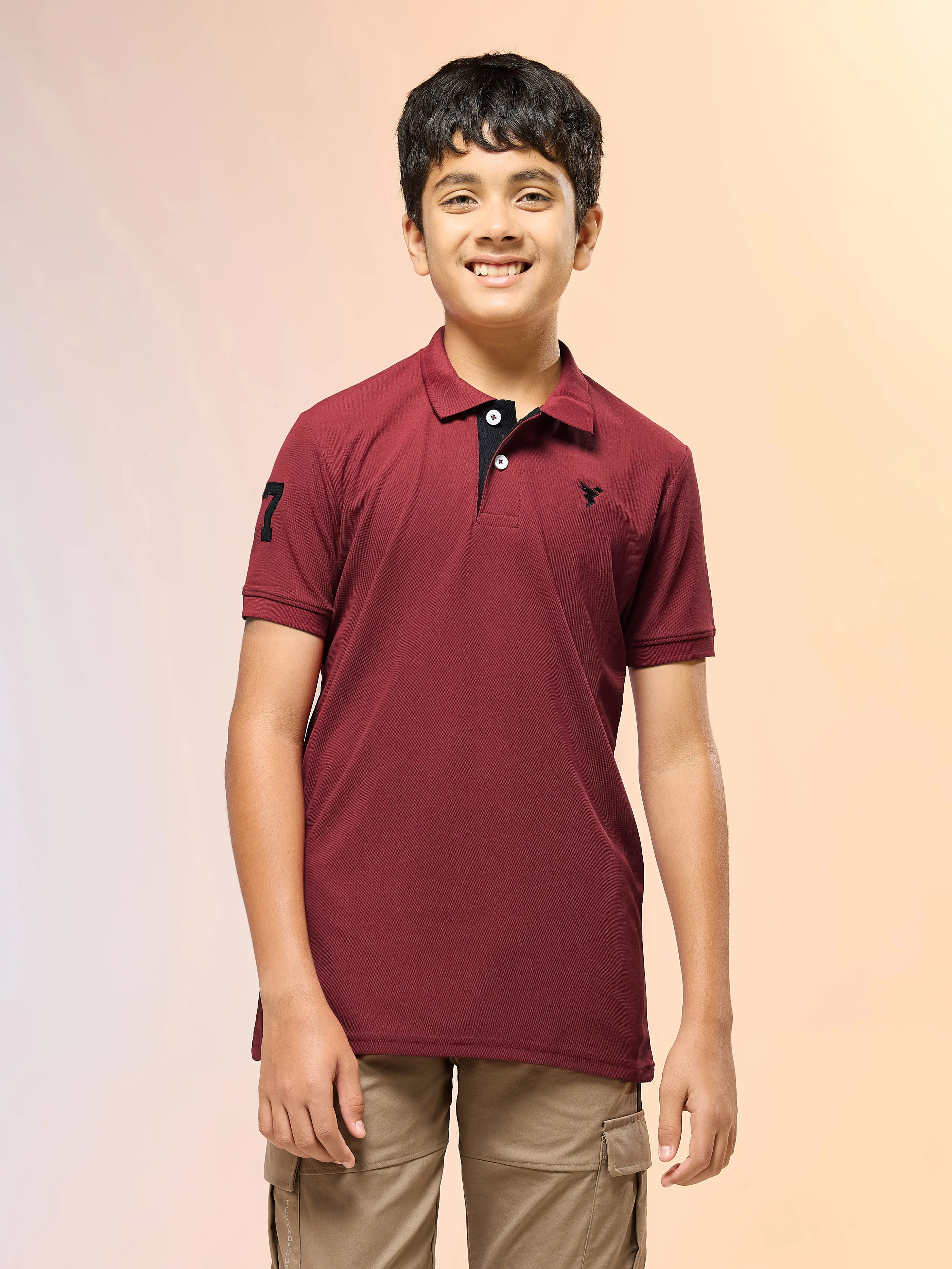 Boys Solid Slim Fit Polo Sports T-shirt with MATPIQ - Image 2