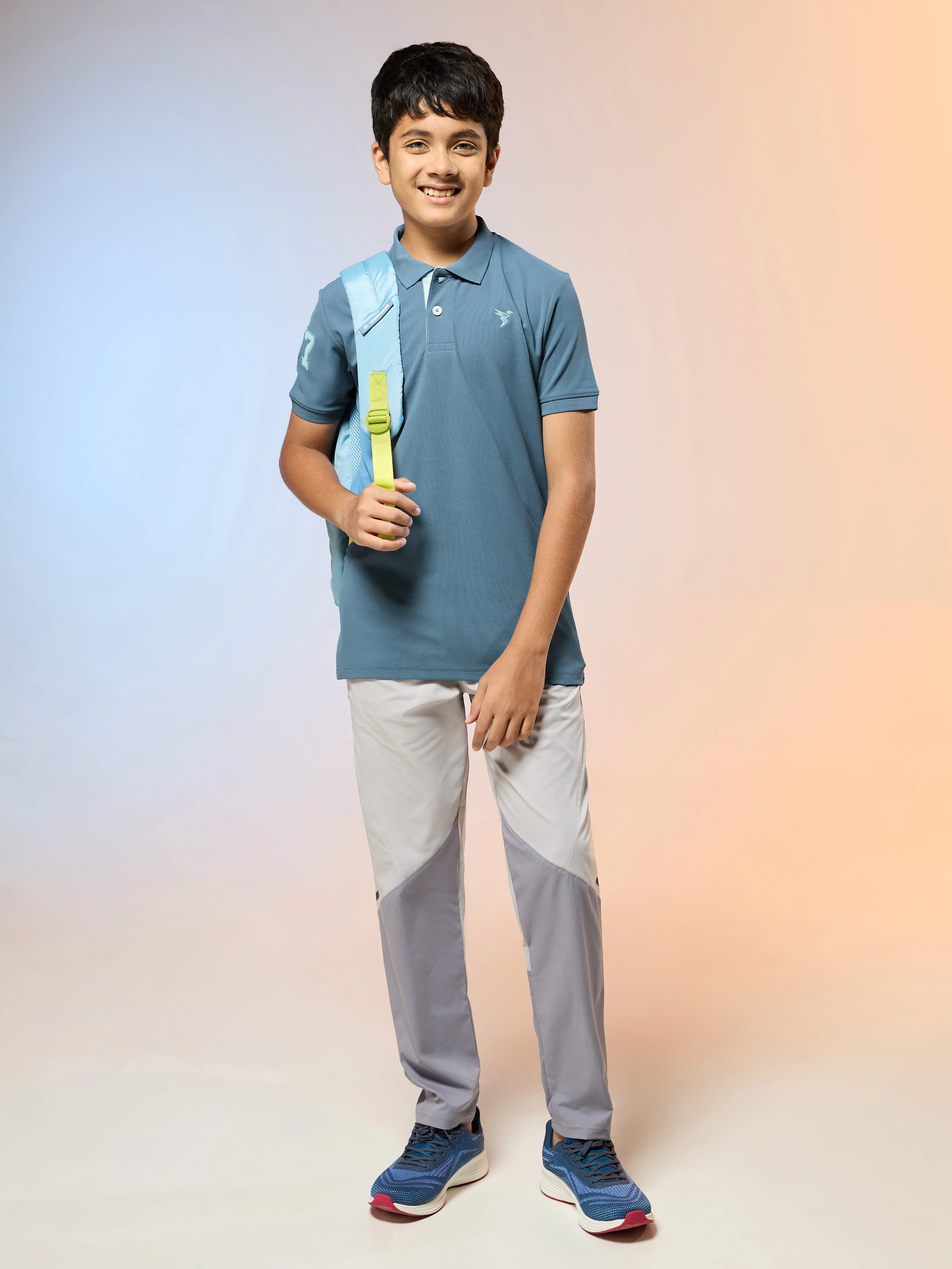 Boys Solid Slim Fit Polo Sports T-shirt with MATPIQ - Image 2