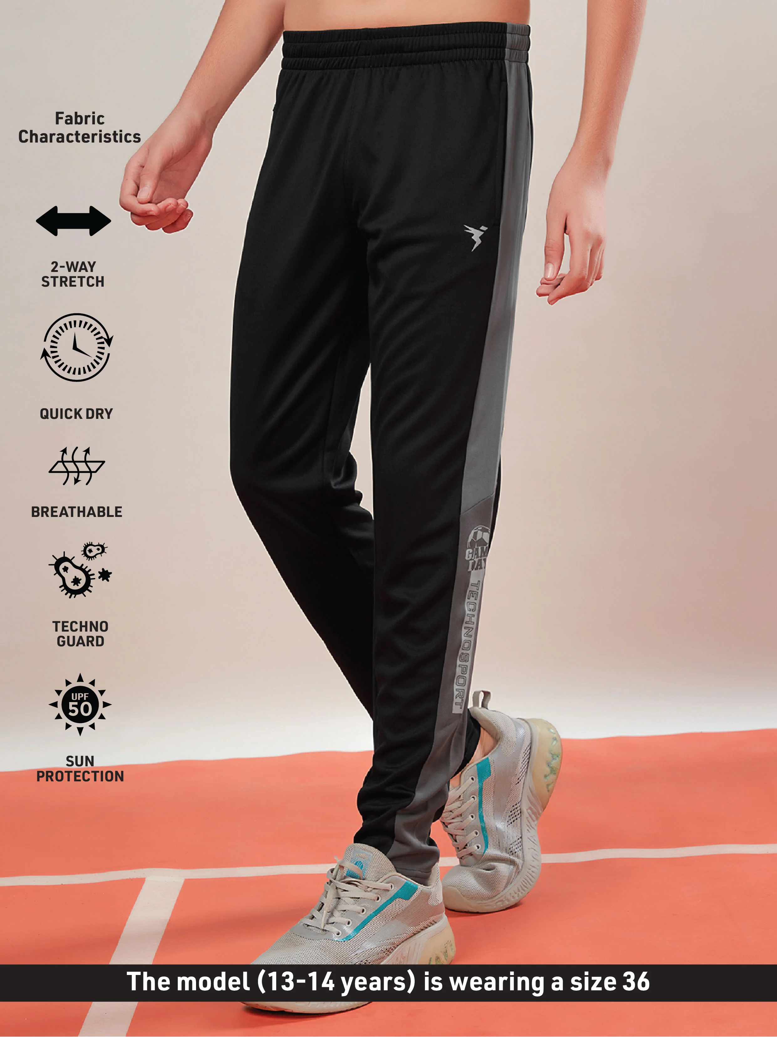 Boys Solid Slim Fit Sports Trackpants with TECHNO DRY - Image 3