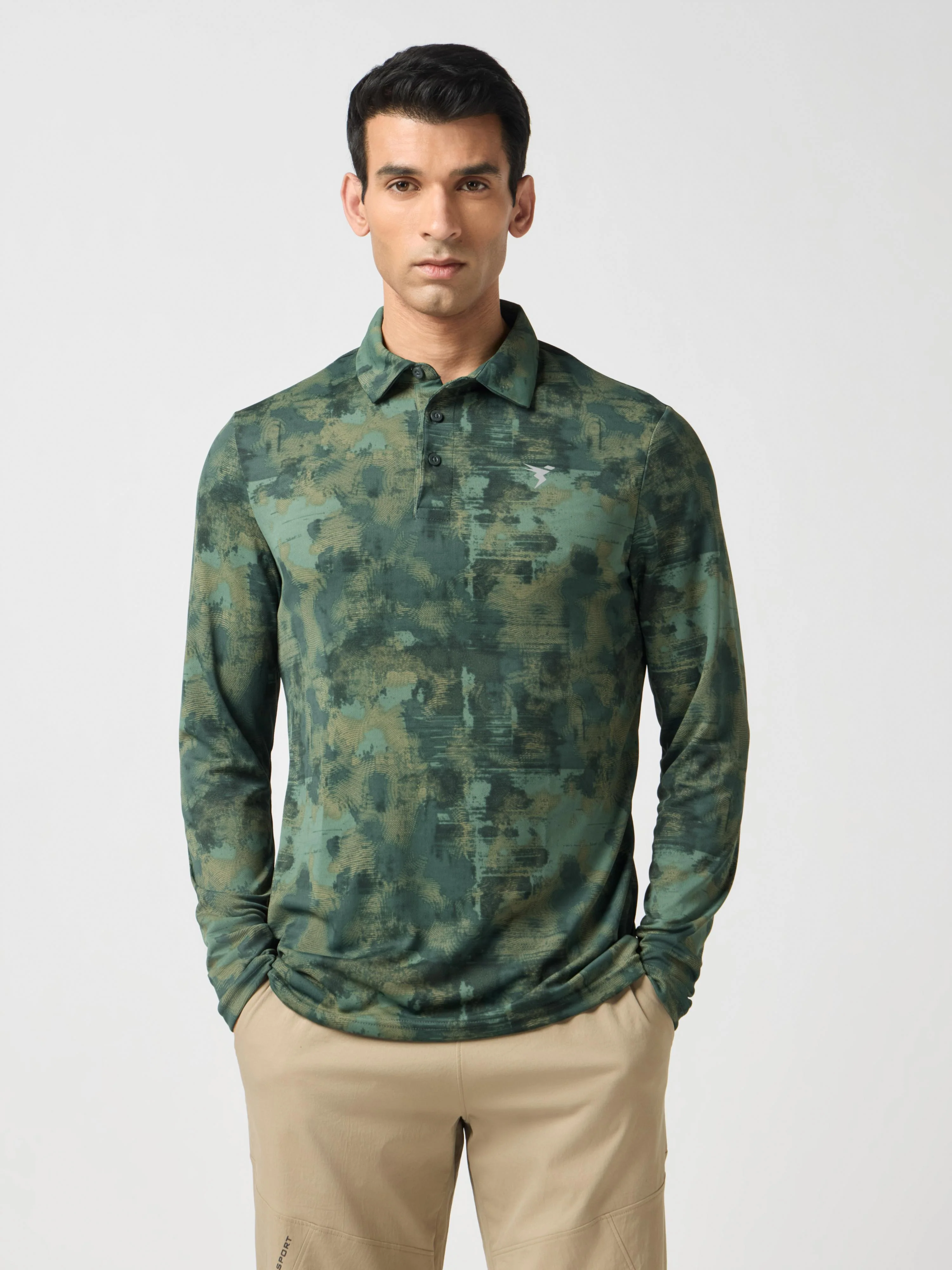 Men Abstract Printed Slim Fit Henley Neck Sports T-Shirt with TECHNOCOOL+ - Image 2