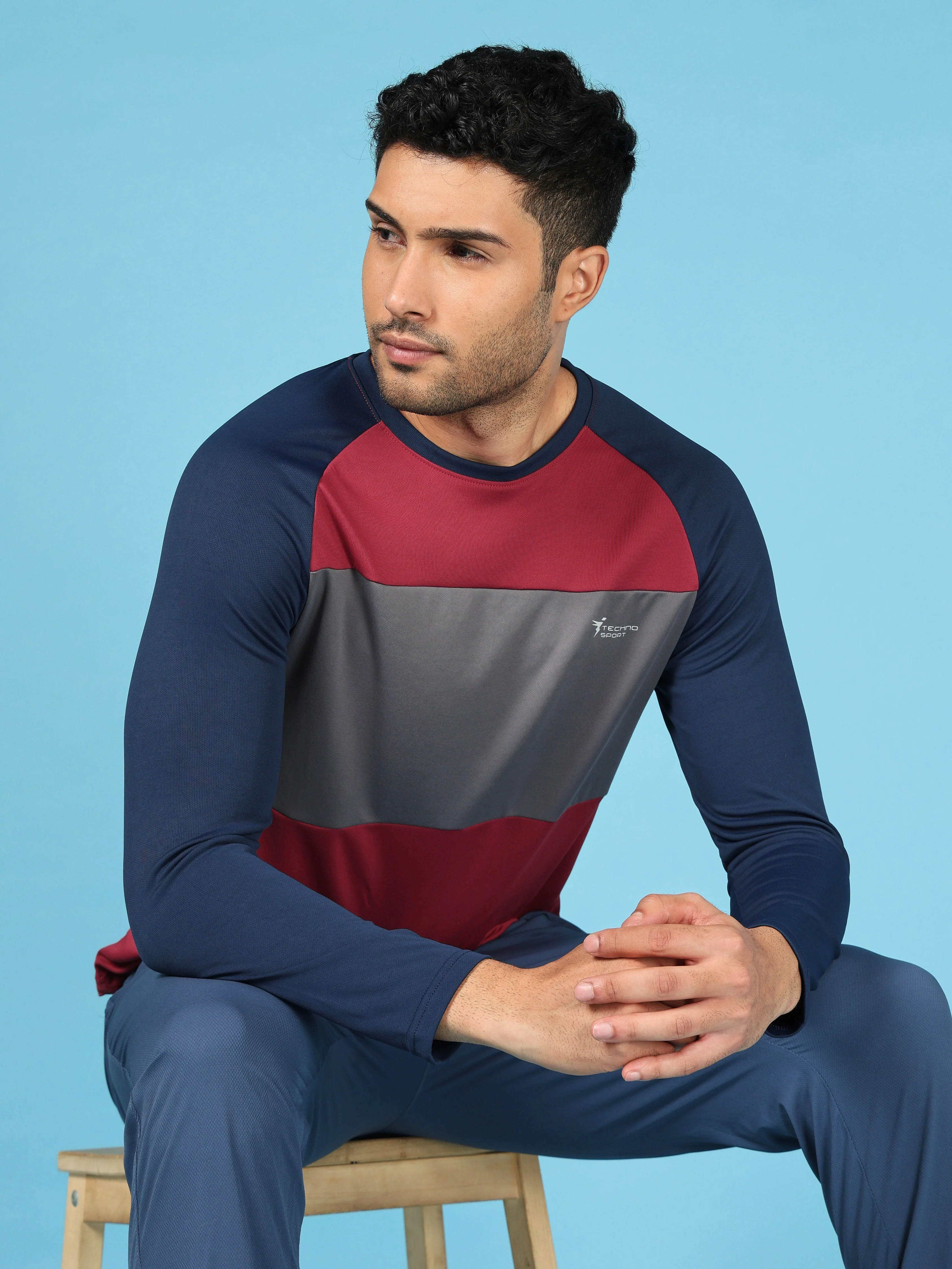 Men Colorblock Slim Fit Crew Neck T-shirt with TECHNO COOL+ - Image 2