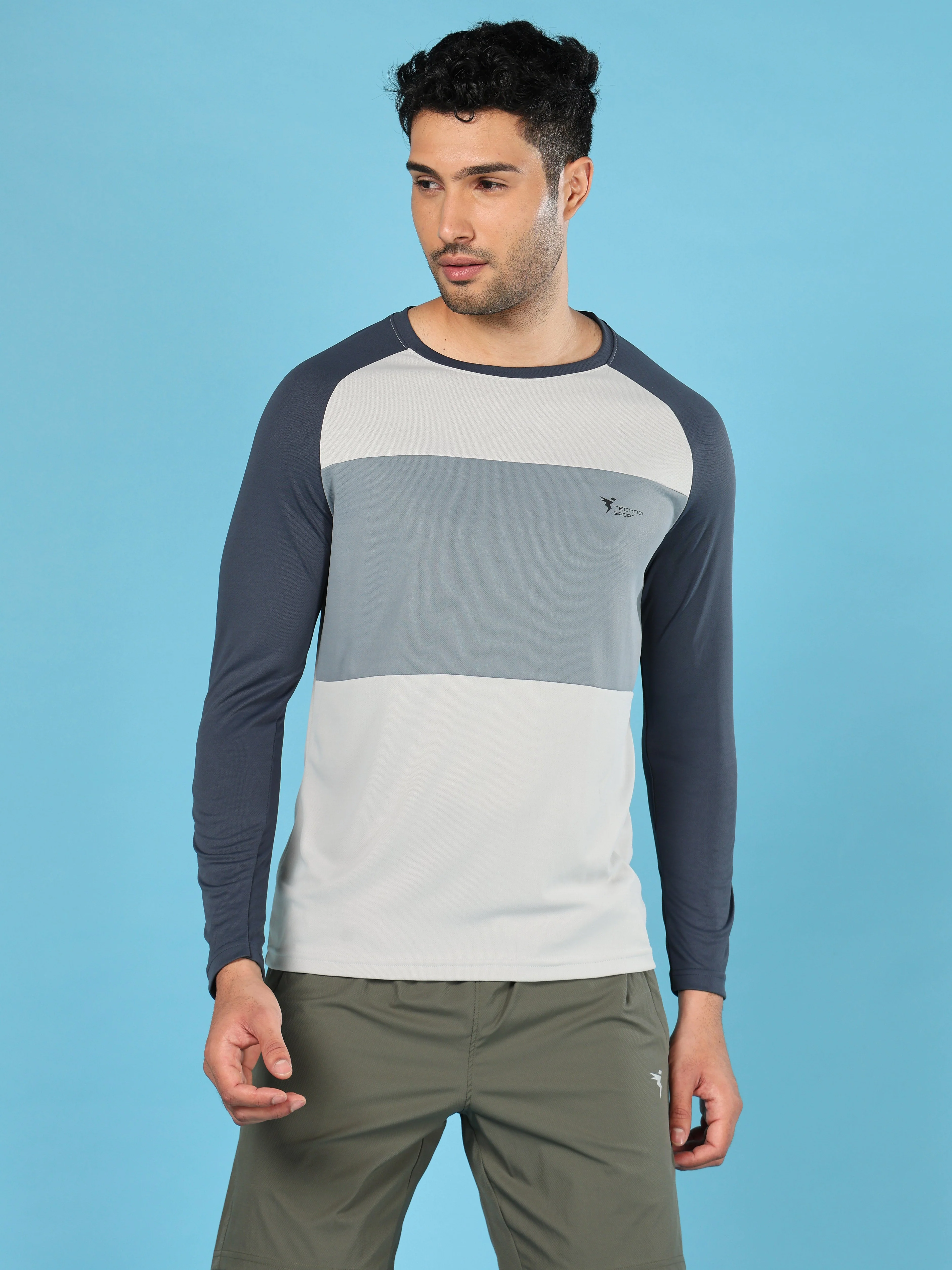 Men Colorblock Slim Fit Crew Neck T-shirt with TECHNO COOL+