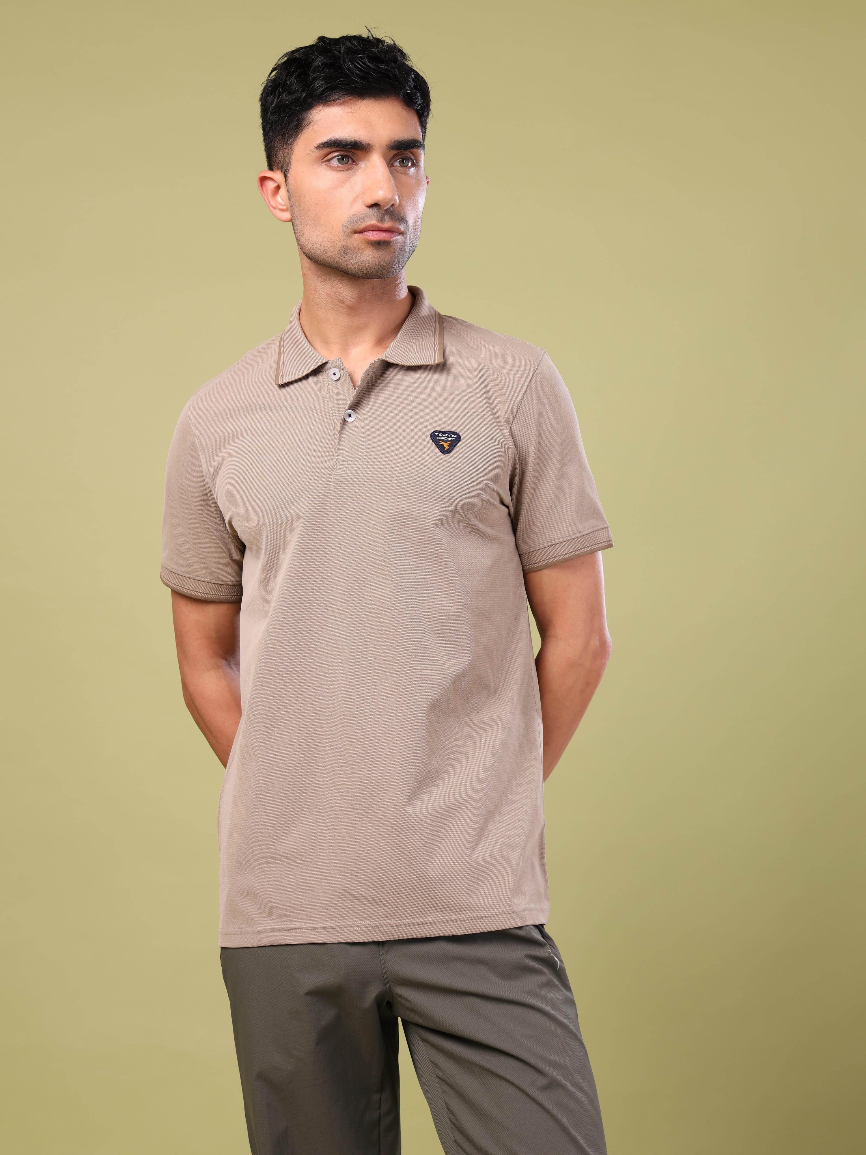 Men Solid Slim Fit Polo T-shirt with ELASTO PLUS