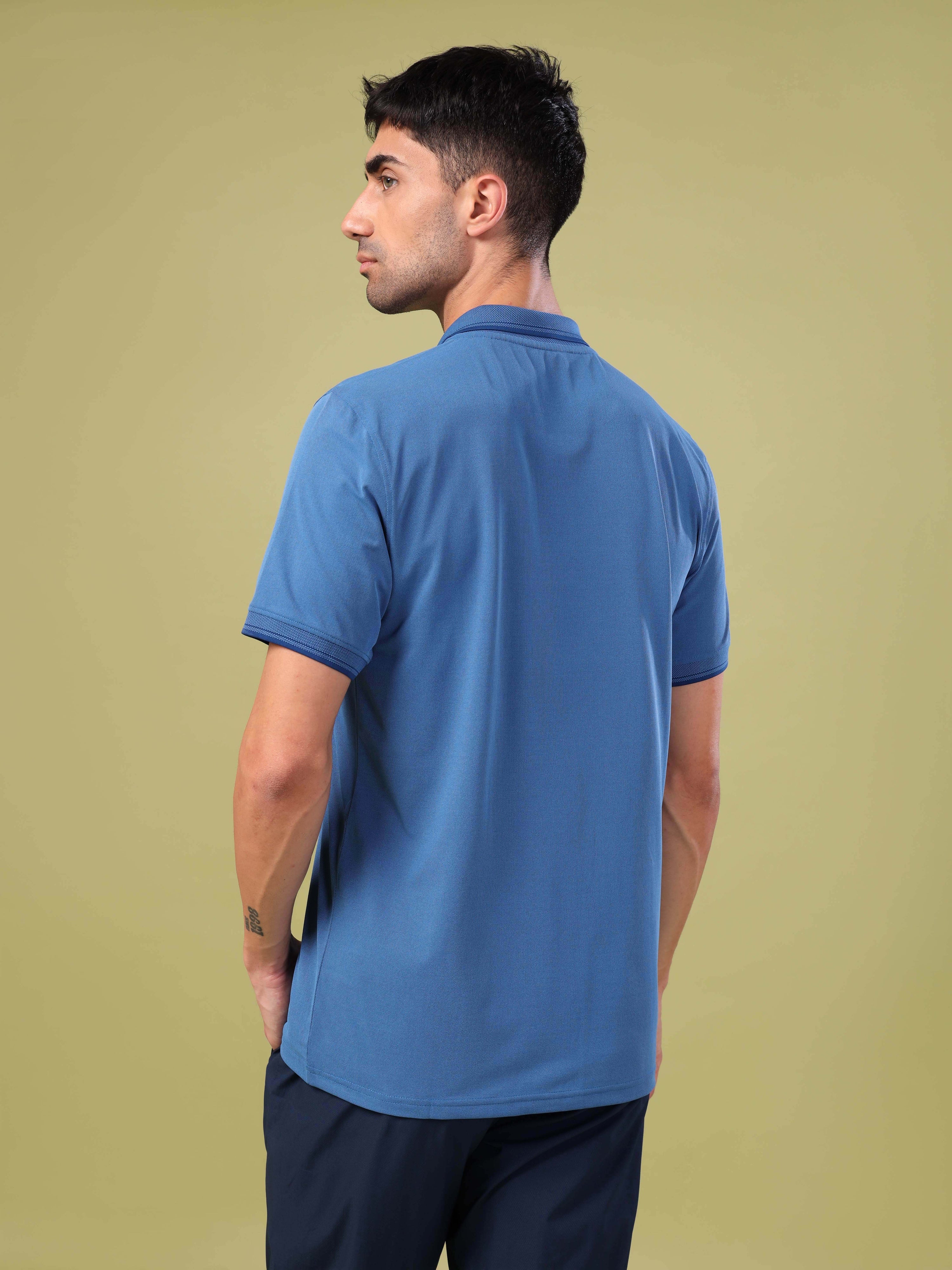 Men Solid Slim Fit Polo T-shirt with ELASTO PLUS - Image 3