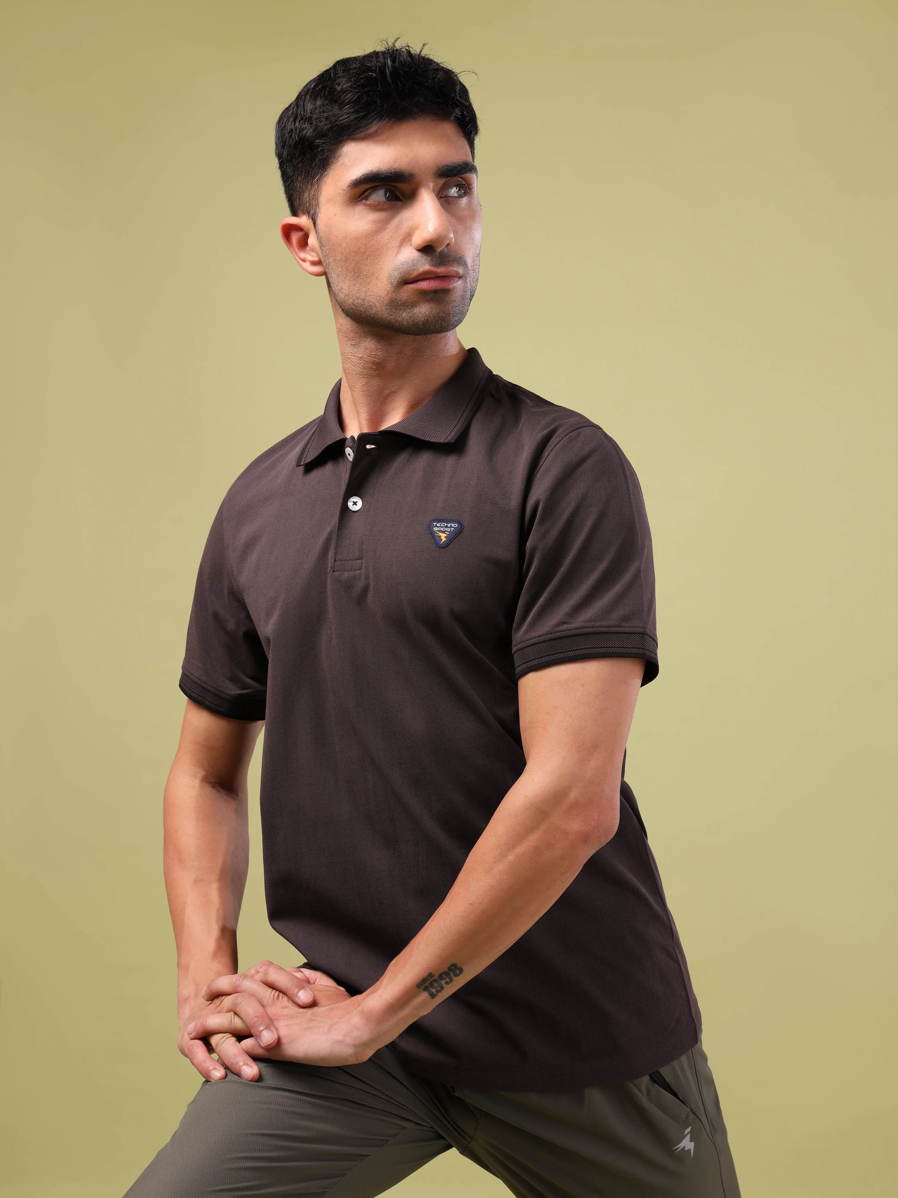 Men Solid Slim Fit Polo T-shirt with ELASTO PLUS