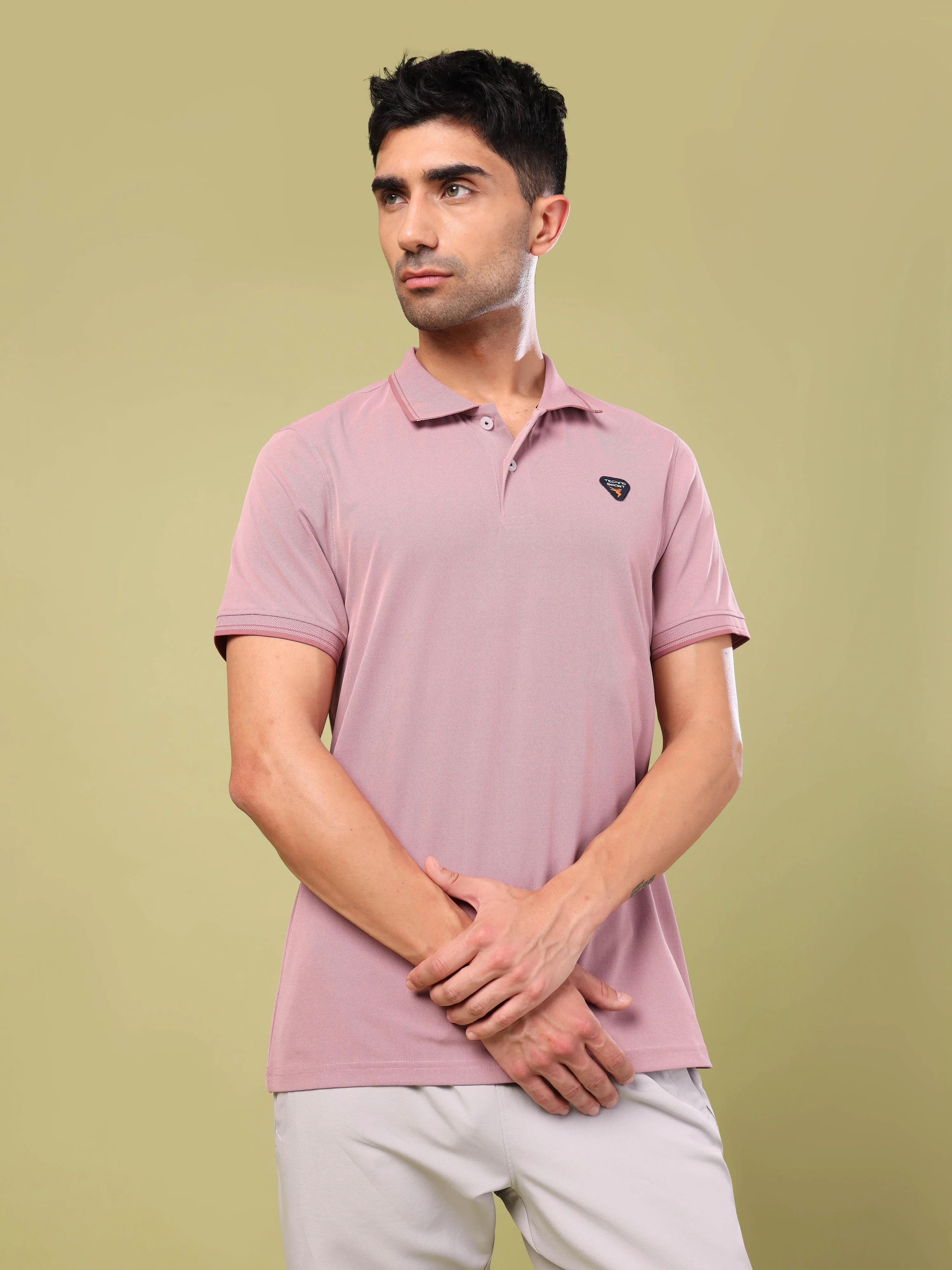 Men Solid Slim Fit Polo T-shirt with ELASTO PLUS
