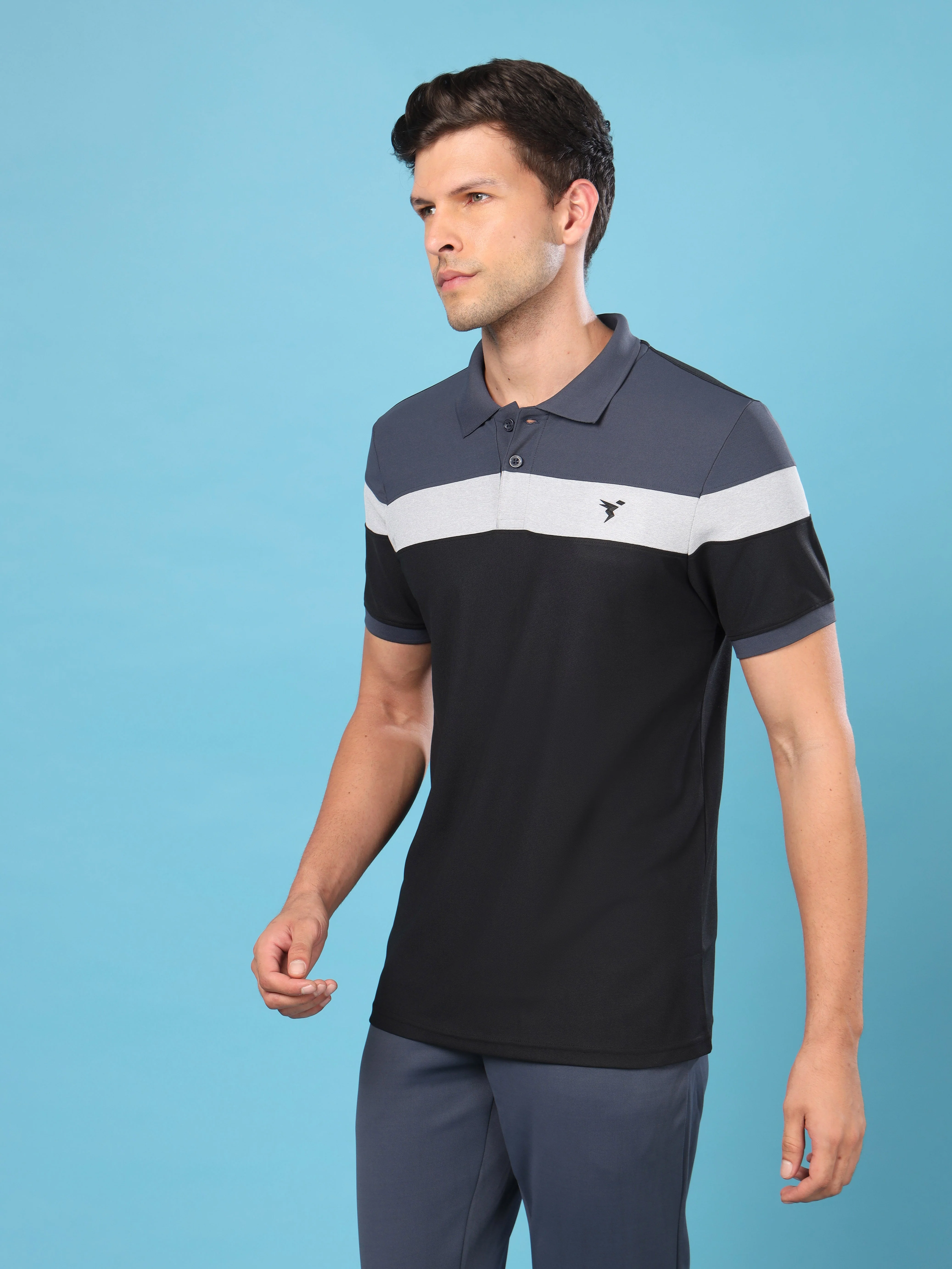 Men Colorblock Slim Fit Polo T-shirt with MATPIQ - Image 3