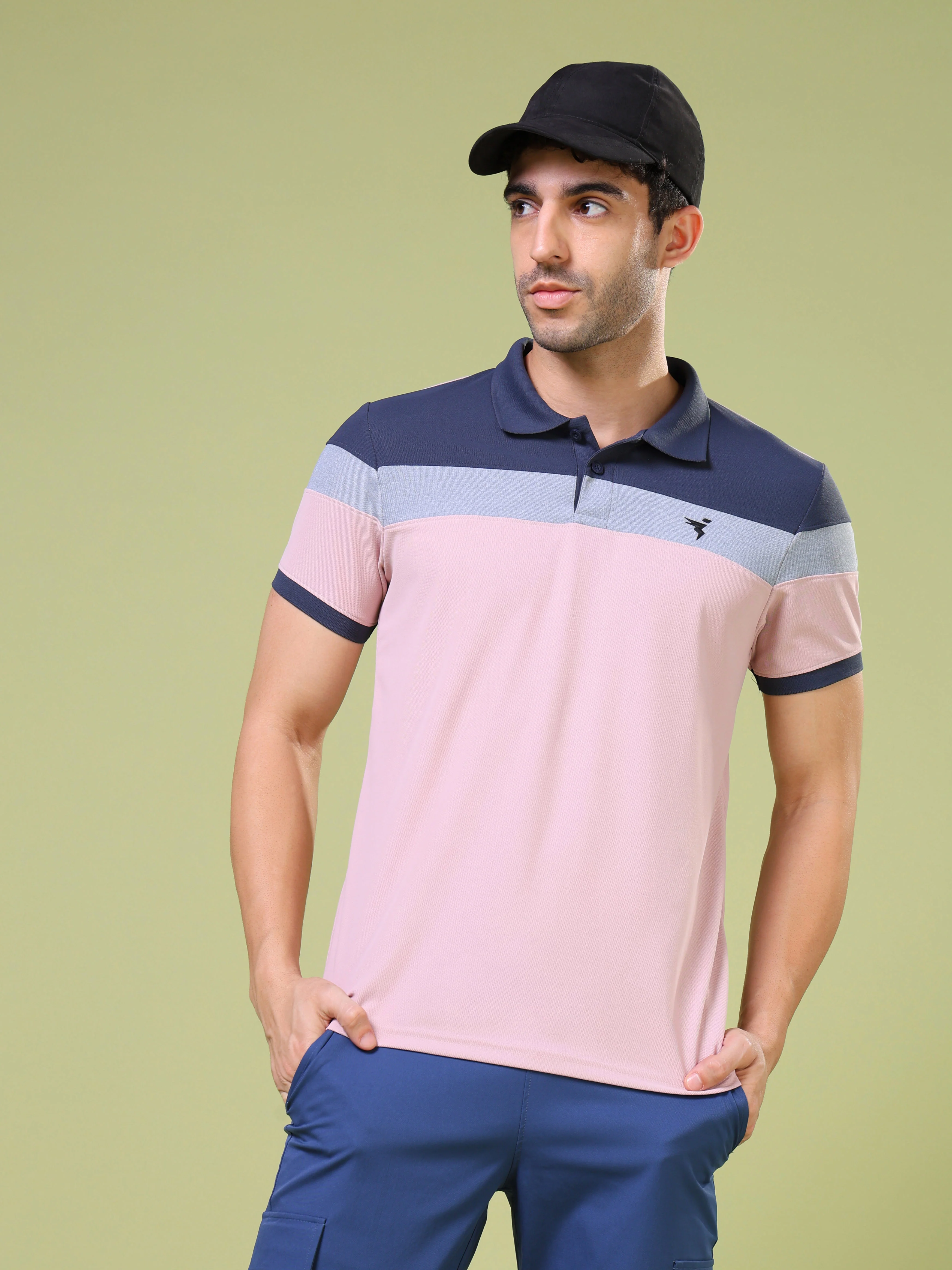 Men Colorblock Slim Fit Polo T-shirt with MATPIQ
