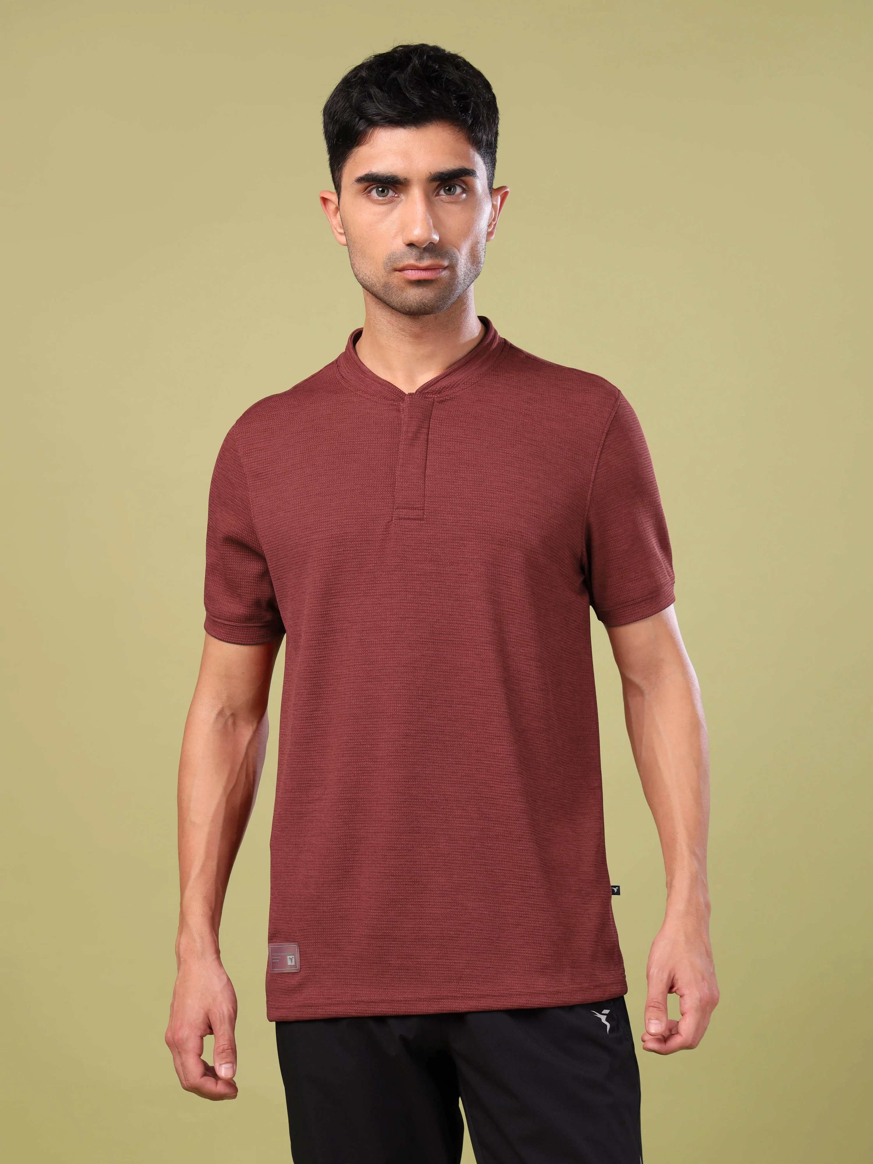 Men Cubic Melange Slim Fit Henley Neck Sports T-shirt with DOUBLE COOL - Image 3