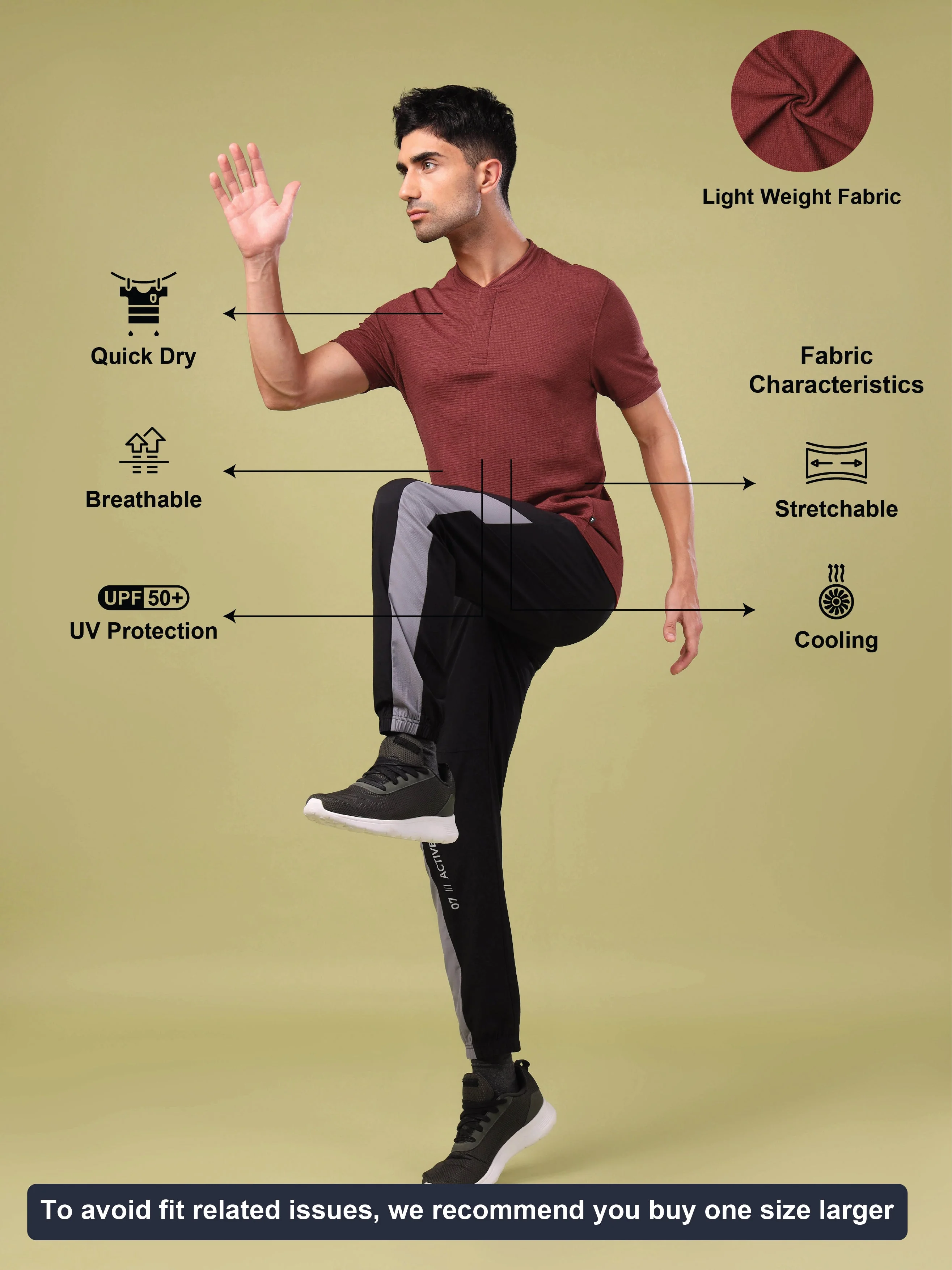 Men Cubic Melange Slim Fit Henley Neck Sports T-shirt with DOUBLE COOL - Image 5