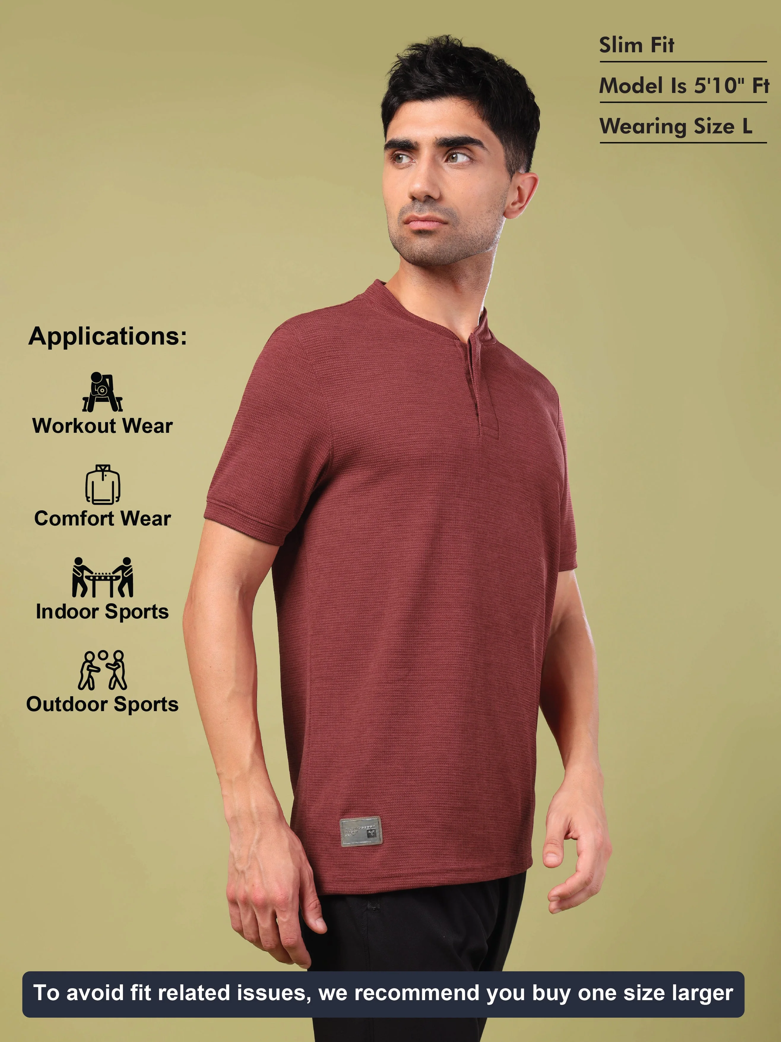 Men Cubic Melange Slim Fit Henley Neck Sports T-shirt with DOUBLE COOL - Image 6