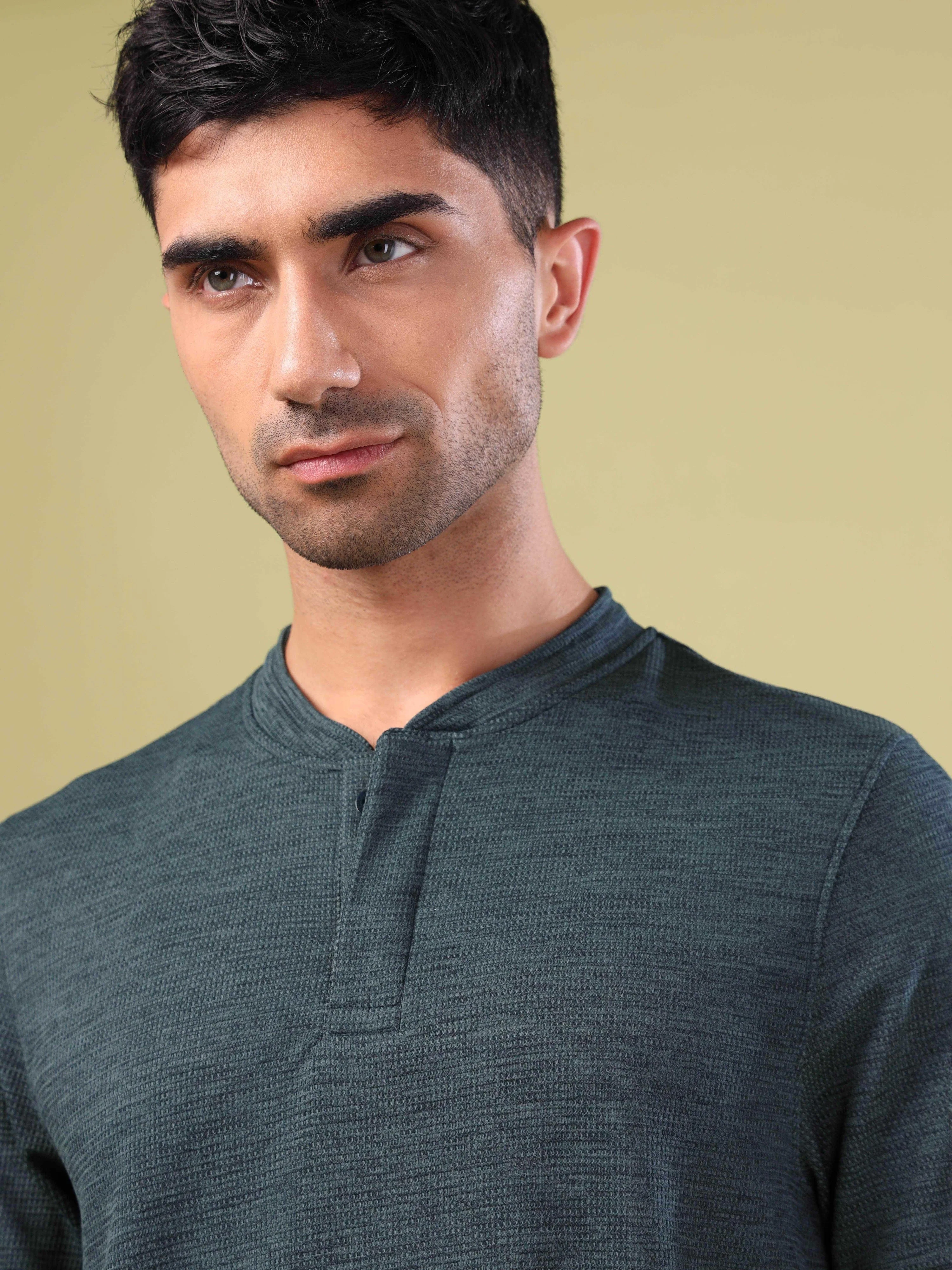 Men Cubic Melange Slim Fit Henley Neck Sports T-shirt with DOUBLE COOL - Image 6