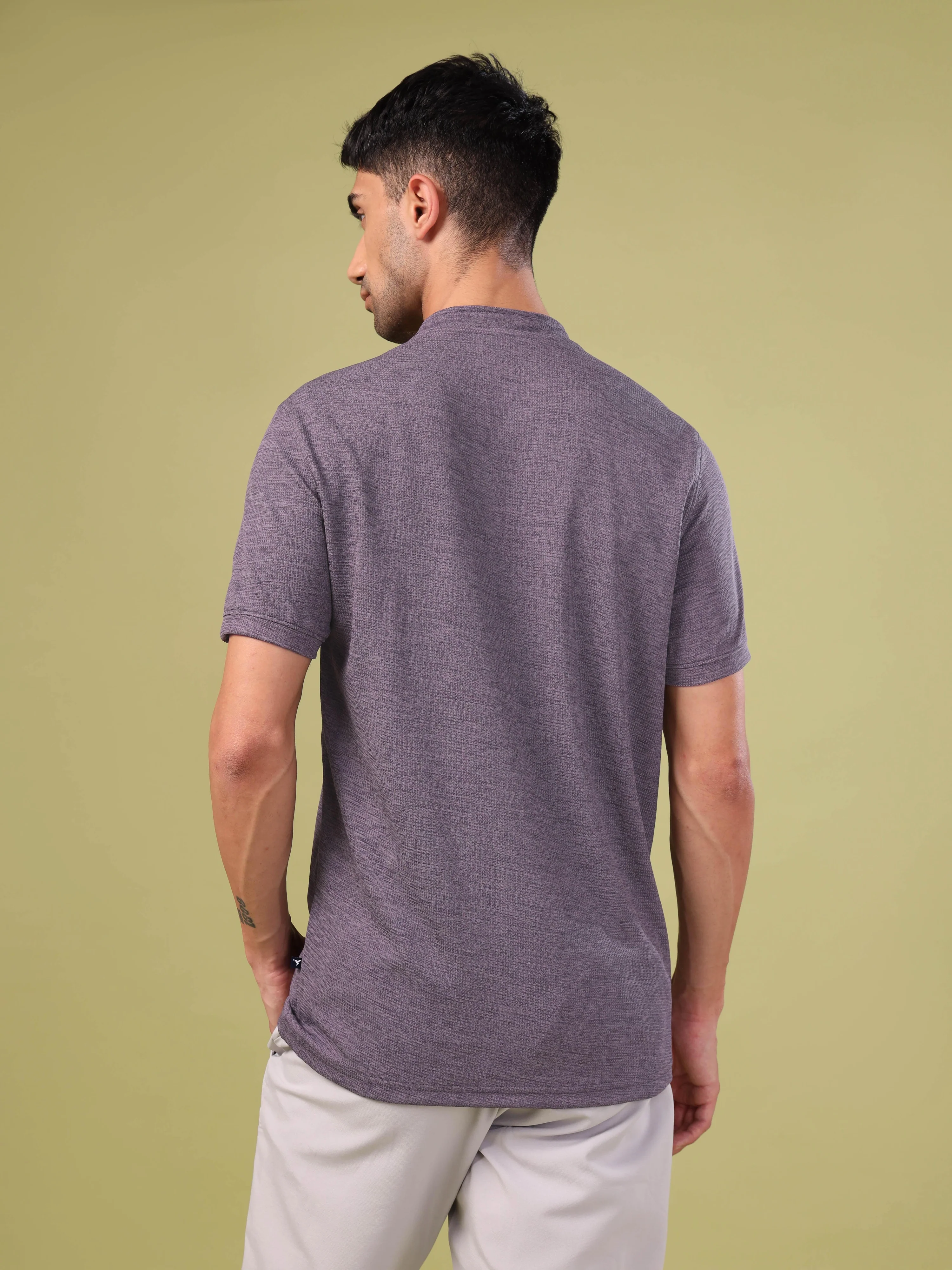 Men Cubic Melange Slim Fit Henley Neck Sports T-shirt with DOUBLE COOL - Image 4