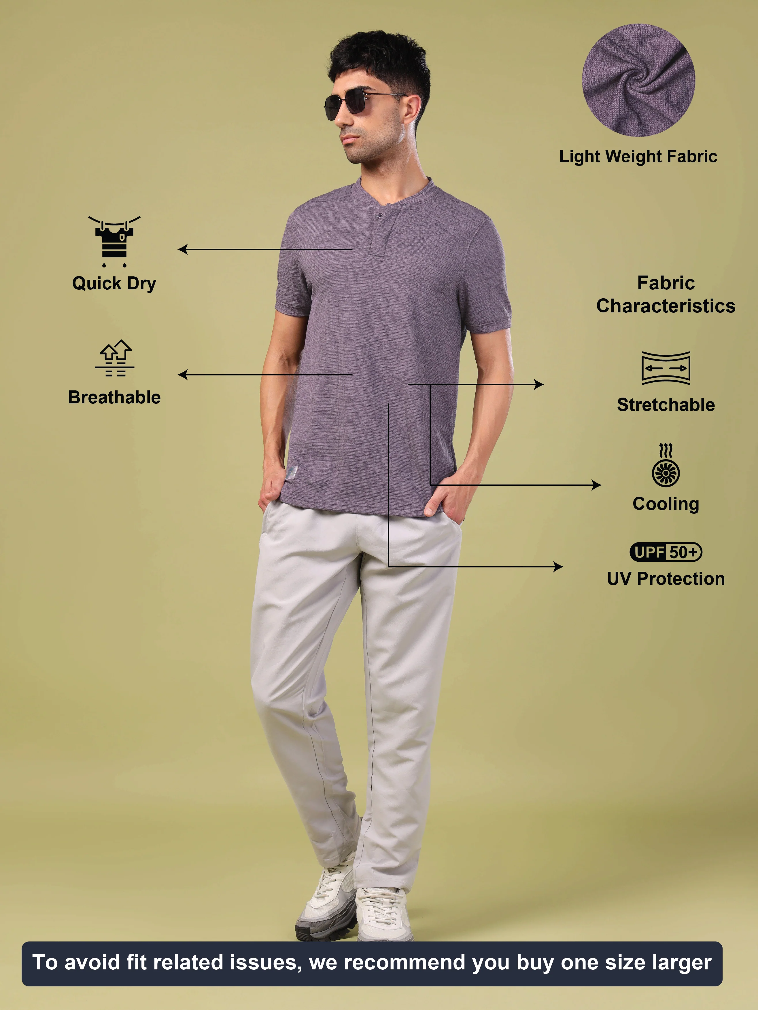 Men Cubic Melange Slim Fit Henley Neck Sports T-shirt with DOUBLE COOL - Image 5