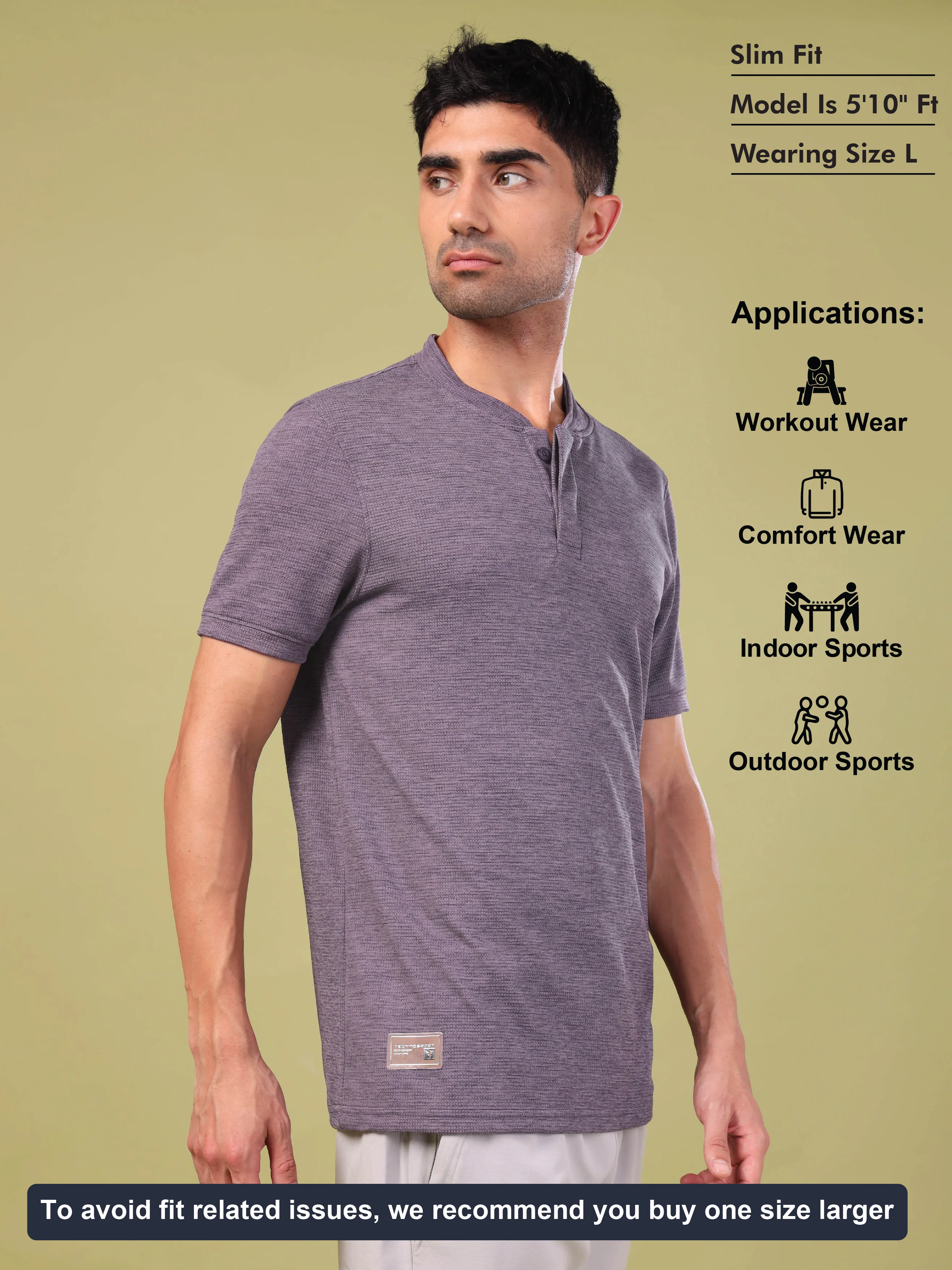 Men Cubic Melange Slim Fit Henley Neck Sports T-shirt with DOUBLE COOL - Image 6