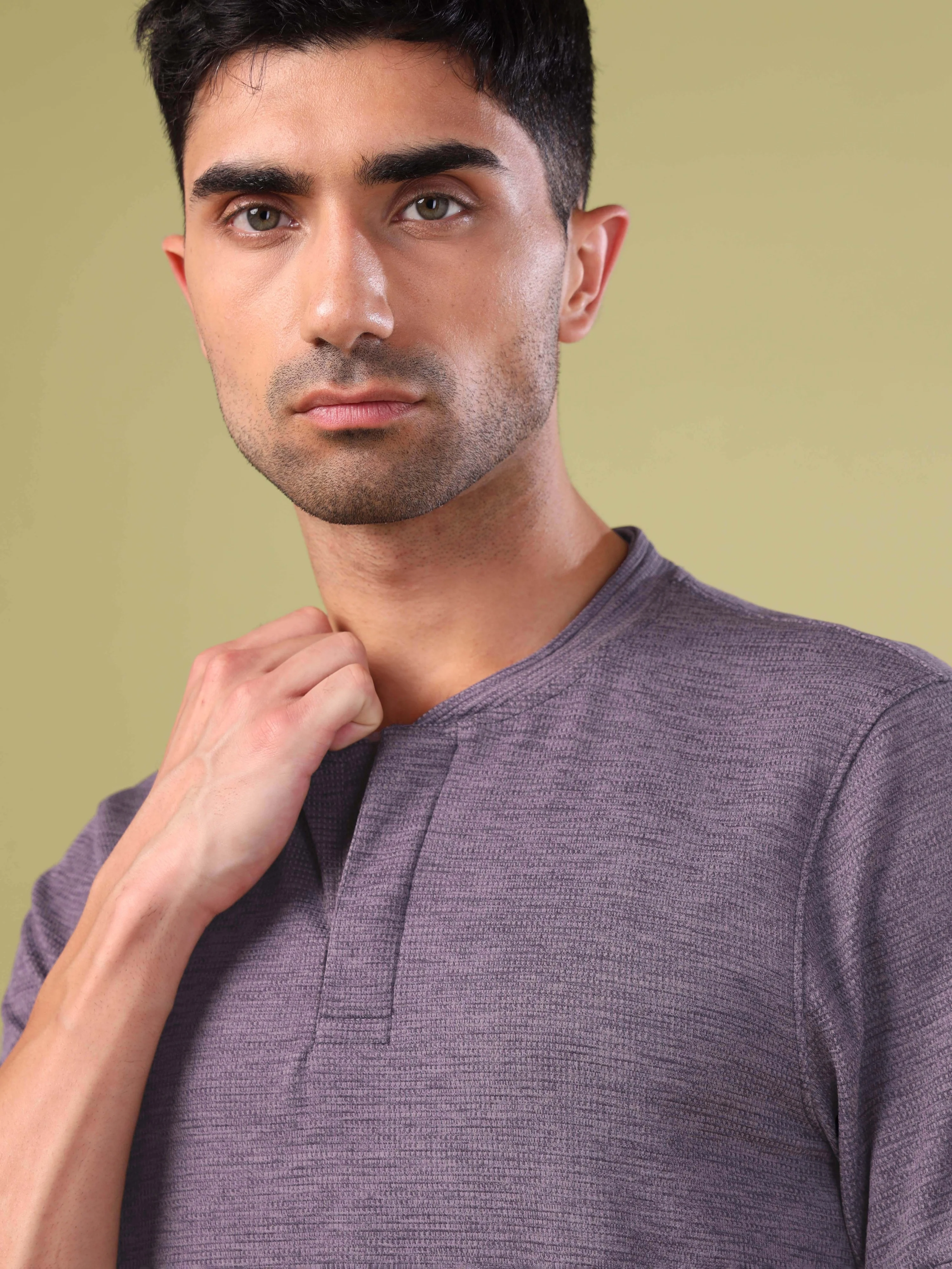 Men Cubic Melange Slim Fit Henley Neck Sports T-shirt with DOUBLE COOL - Image 7
