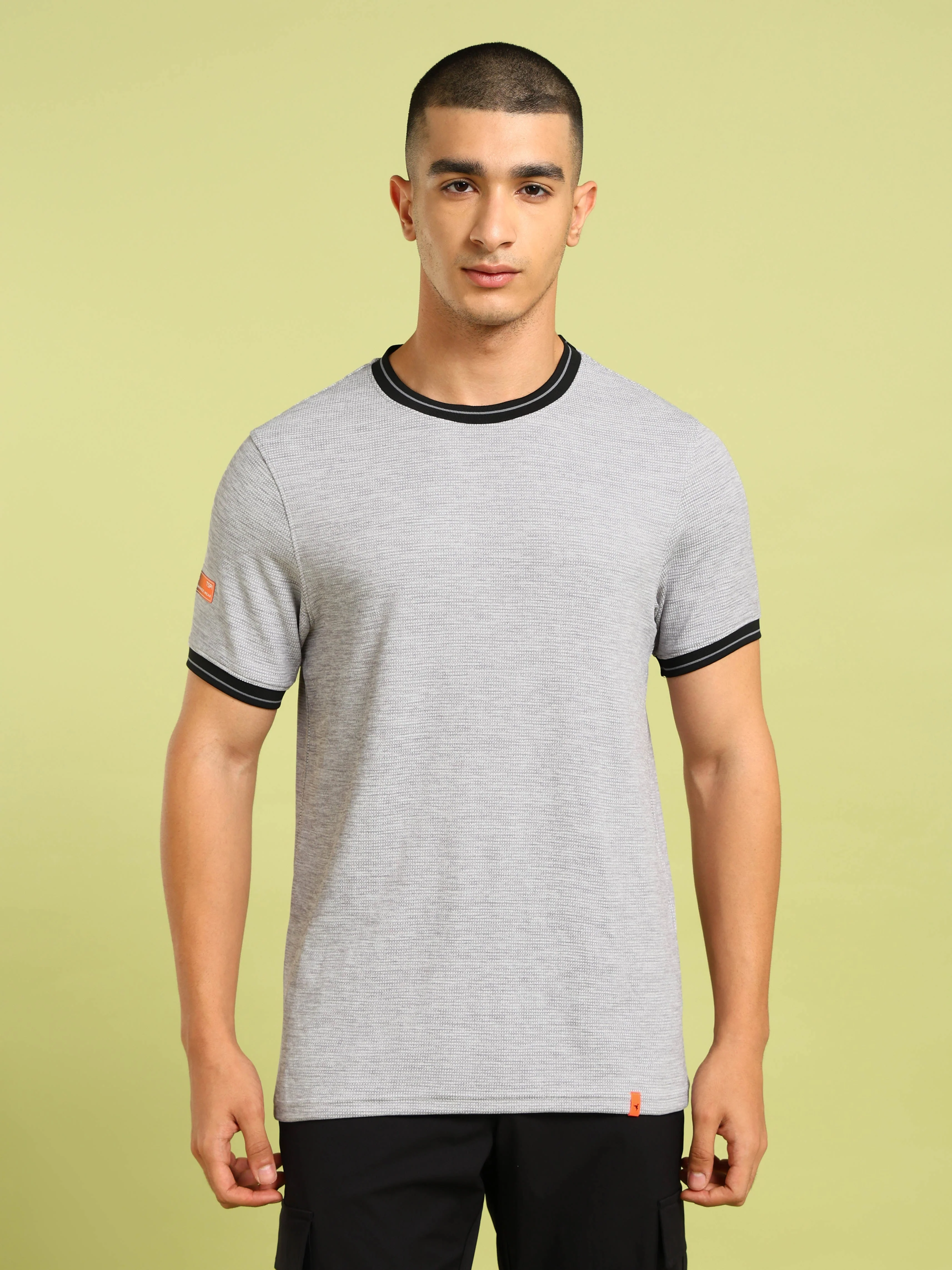 Men Cubic Melange Slim Fit Round Neck Sports T-shirt with DOUBLE COOL - Image 2