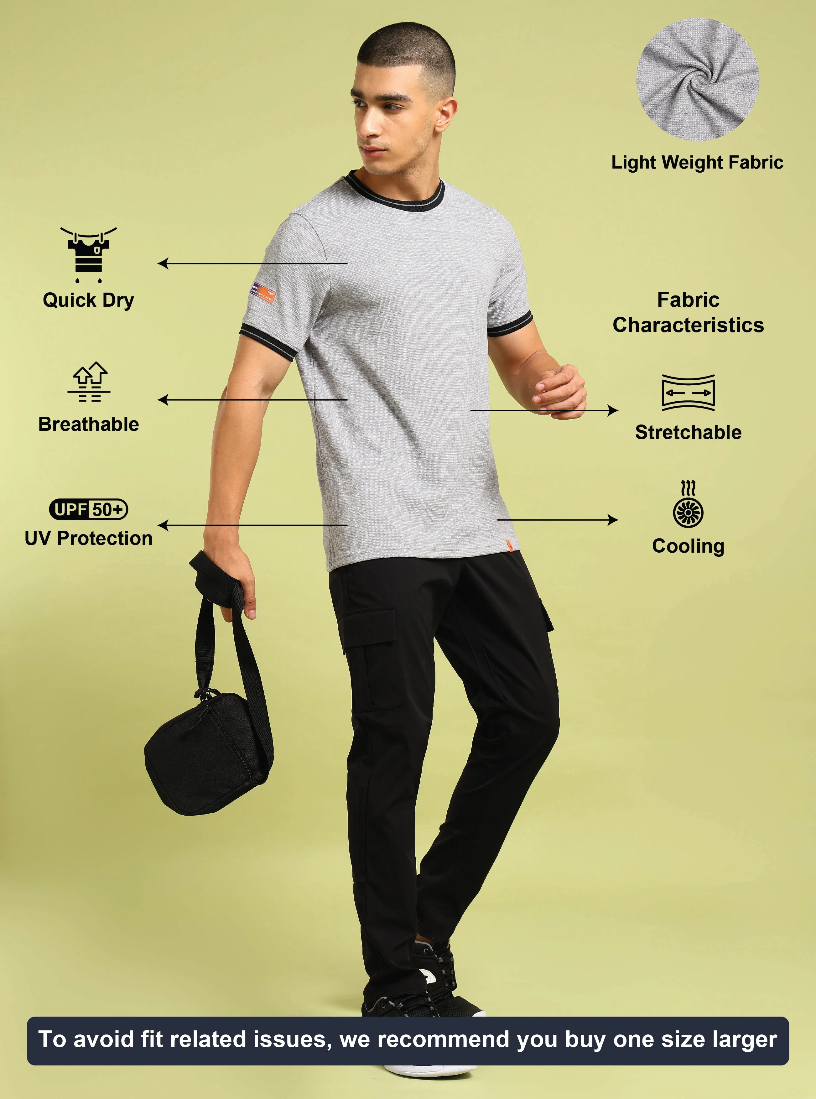 Men Cubic Melange Slim Fit Round Neck Sports T-shirt with DOUBLE COOL - Image 4