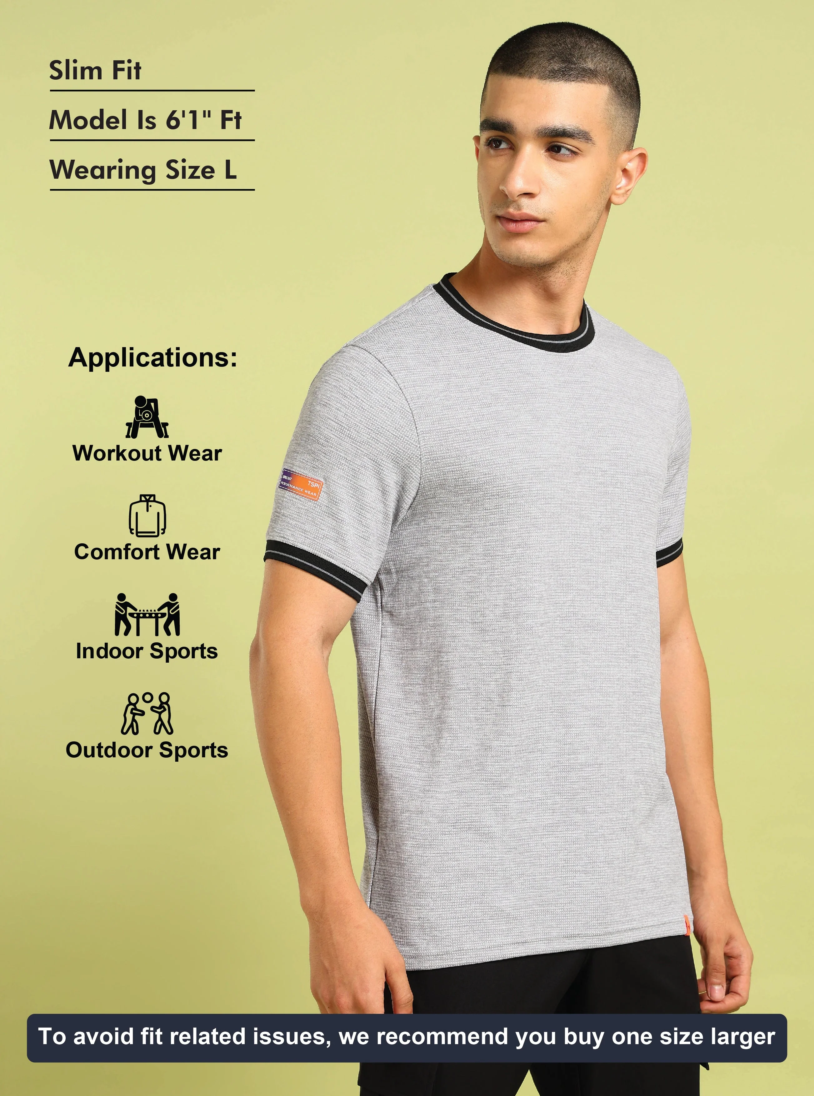 Men Cubic Melange Slim Fit Round Neck Sports T-shirt with DOUBLE COOL - Image 5