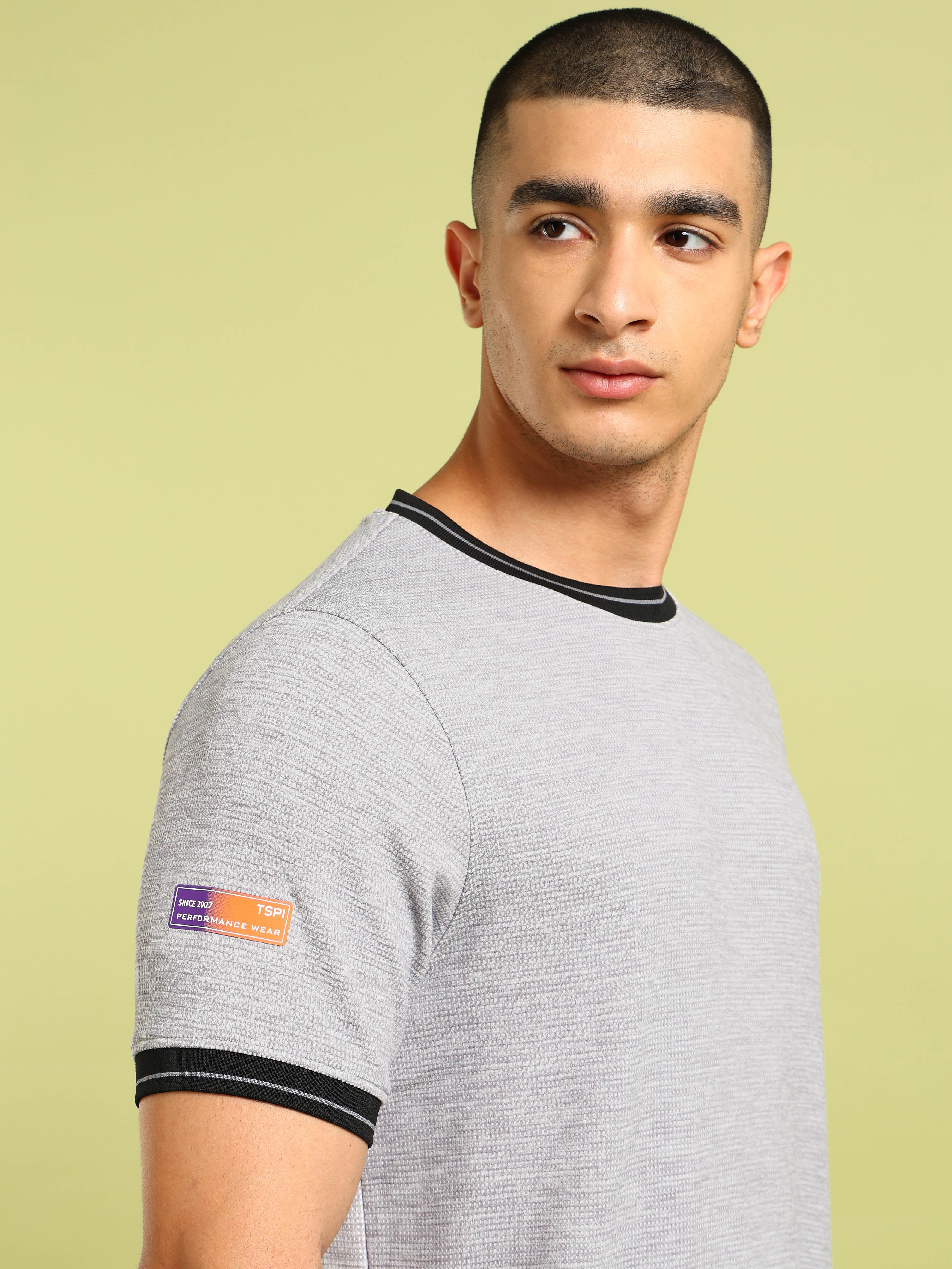Men Cubic Melange Slim Fit Round Neck Sports T-shirt with DOUBLE COOL - Image 6