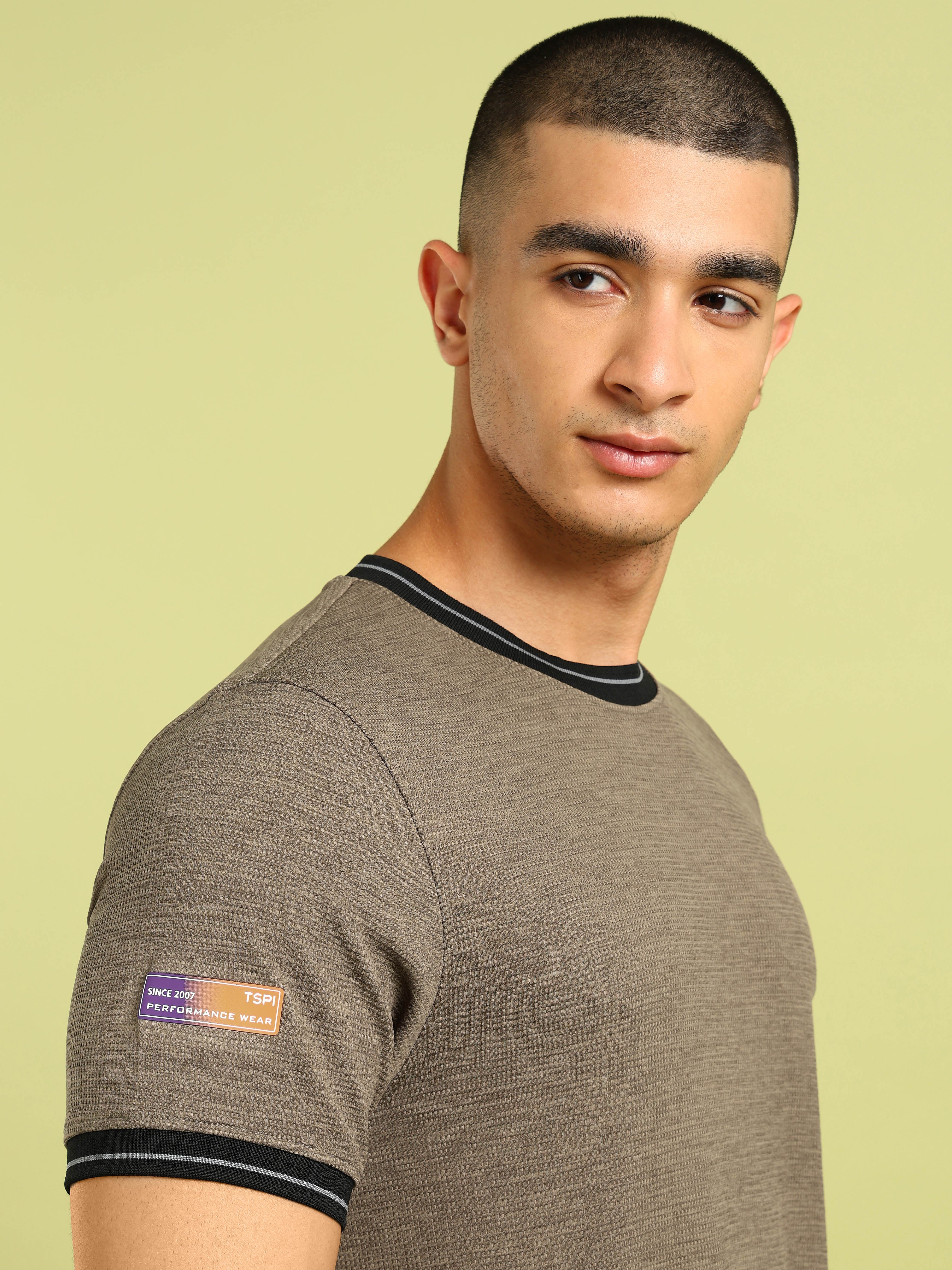 Men Cubic Melange Slim Fit Round Neck Sports T-shirt with DOUBLE COOL - Image 6