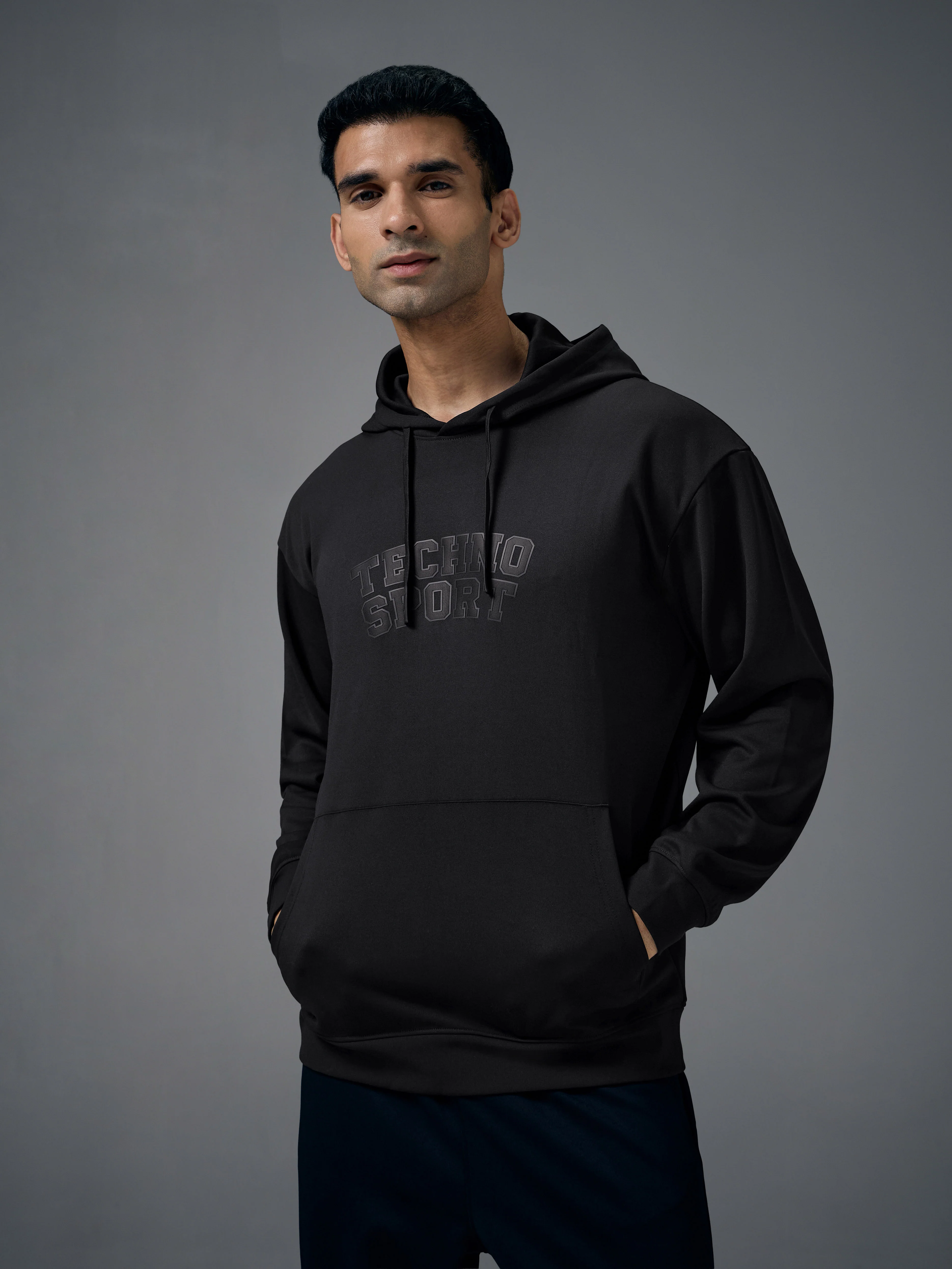 Men Hooded Slim Fit Printed Sweatshirt with ELASTOPLUS