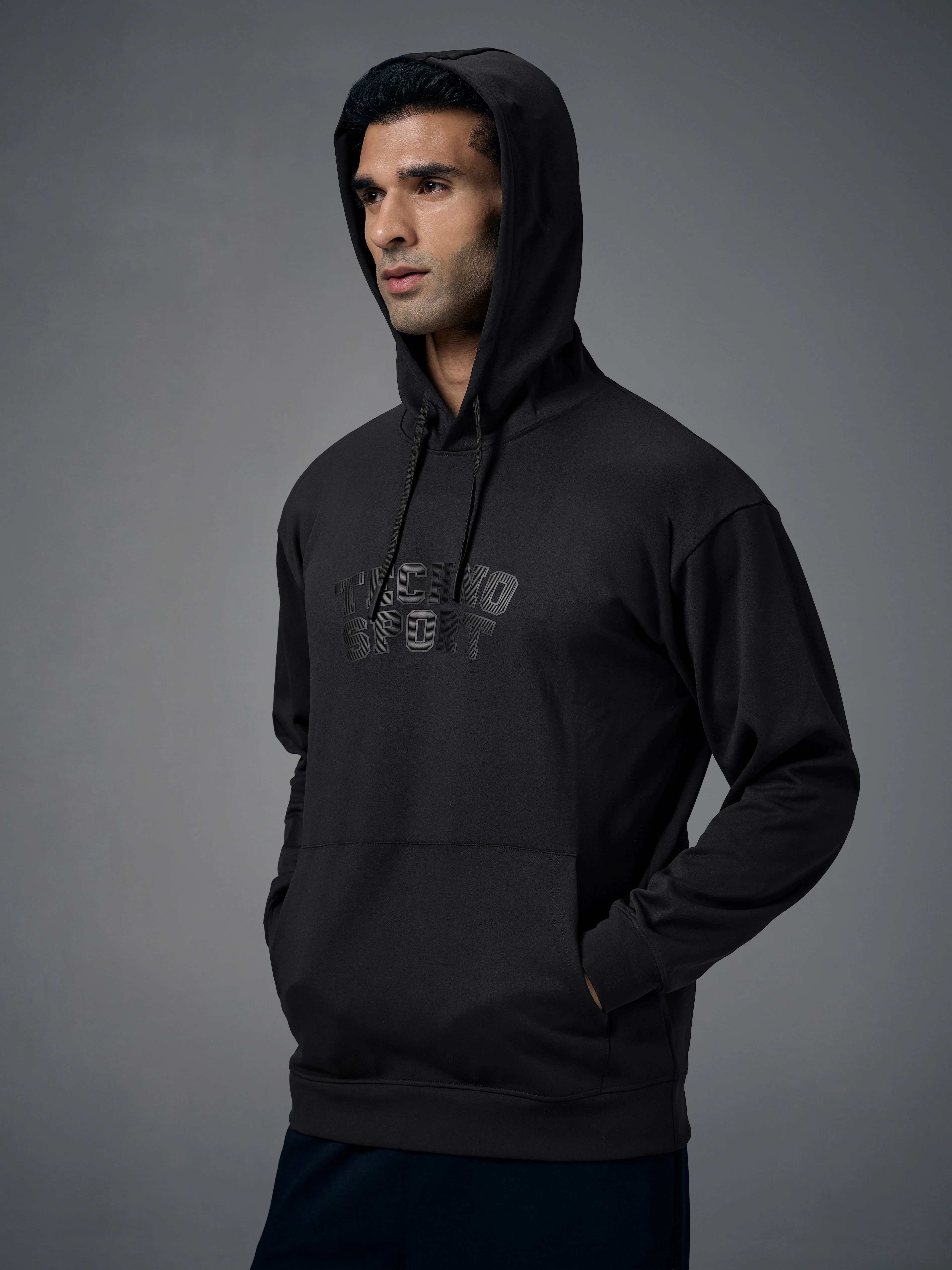 Men Hooded Slim Fit Printed Sweatshirt with ELASTOPLUS - Image 2