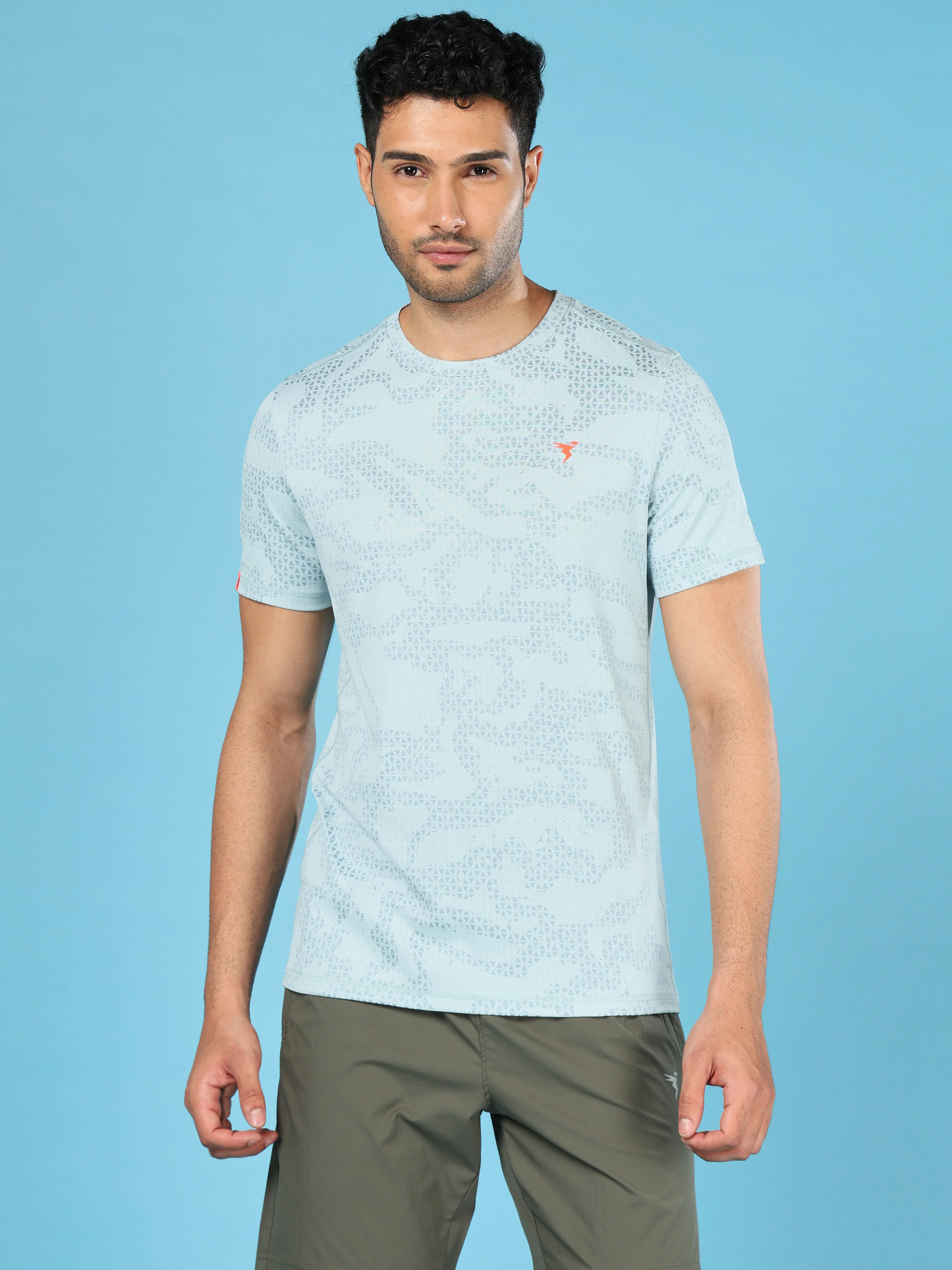 Men Jacquard Slim Fit Crew Neck T-shirt with DOUBLE COOL - Image 2