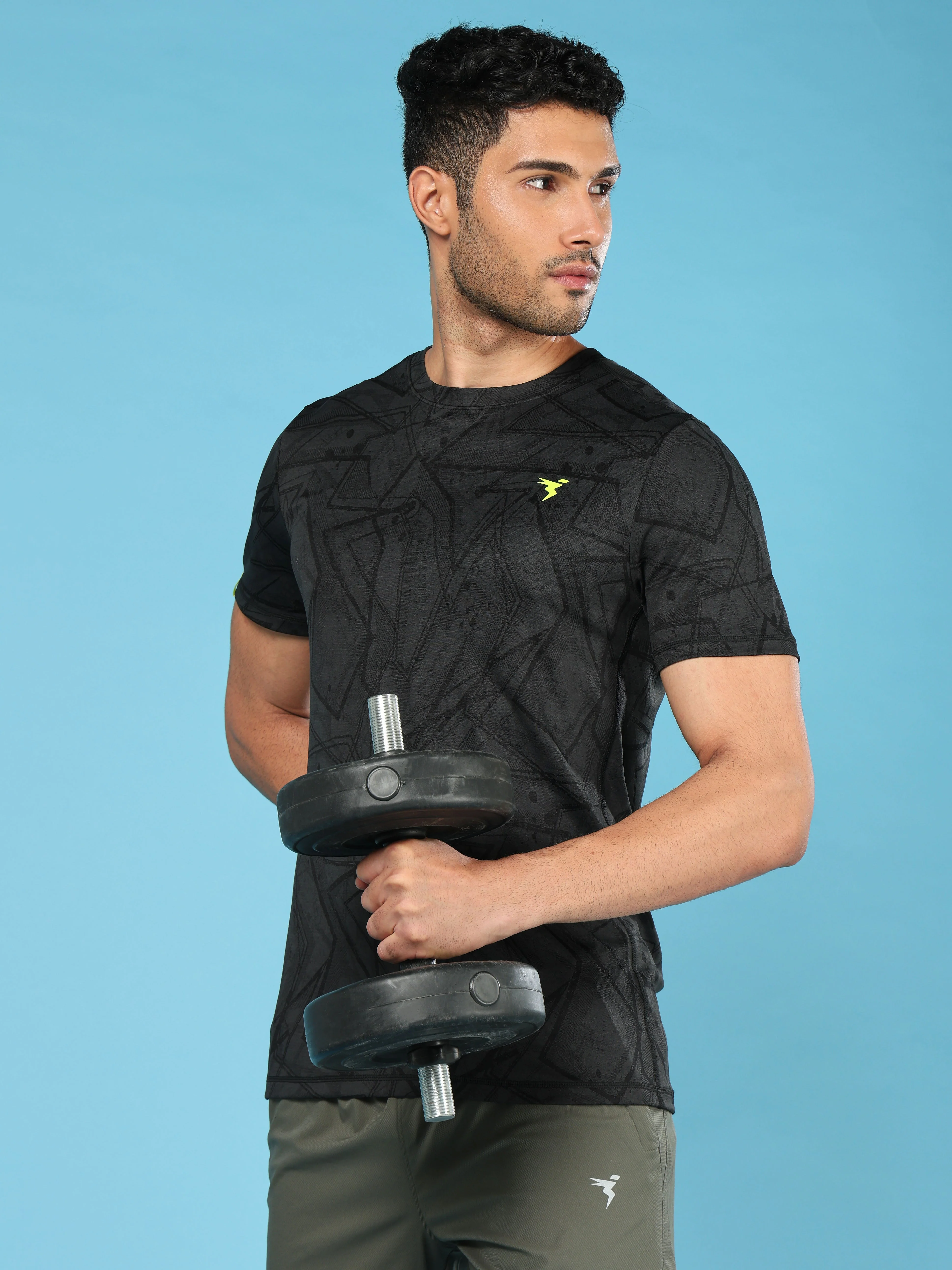 Men Jacquard Slim Fit Crew Neck T-shirt with DOUBLE COOL