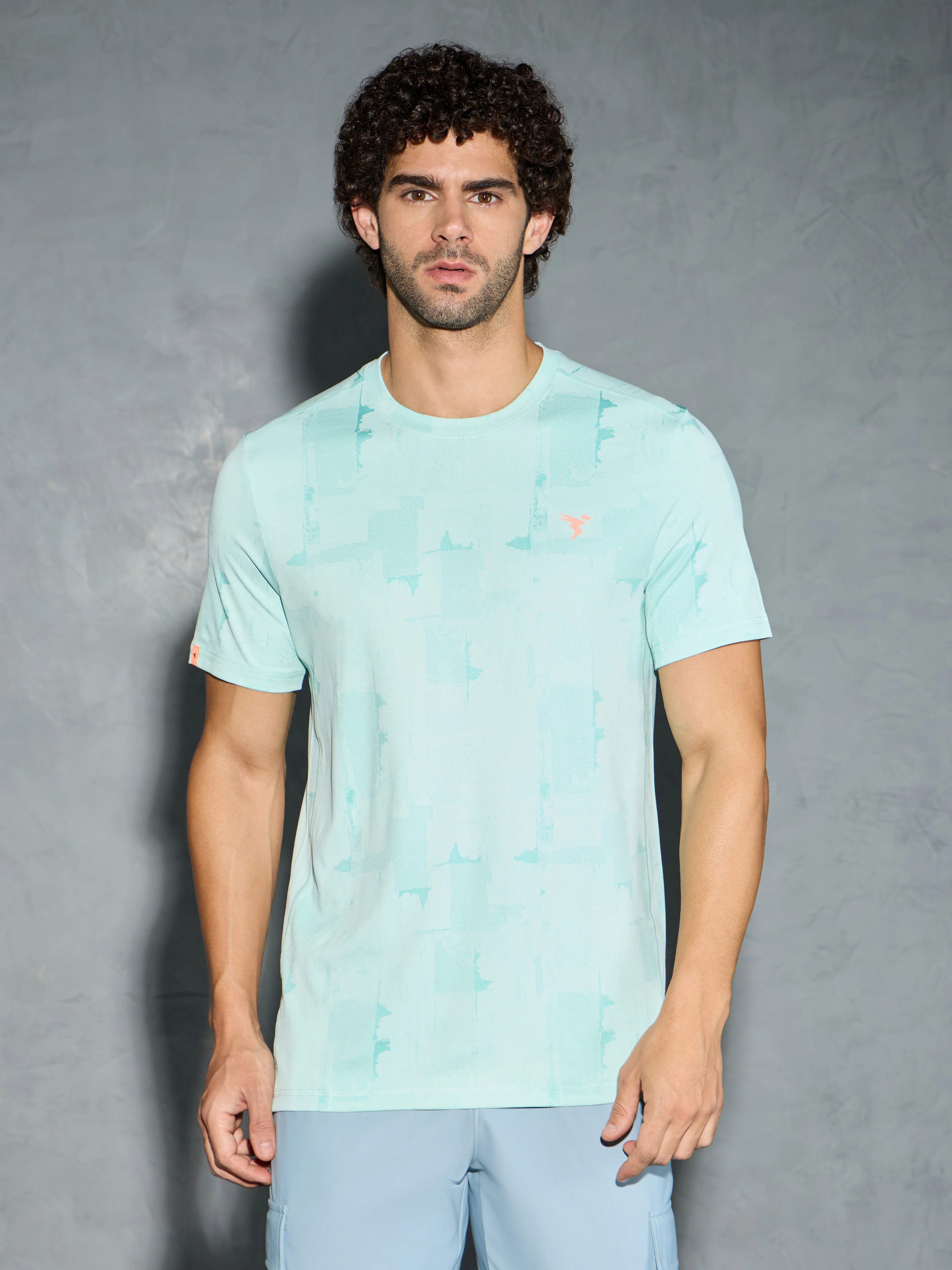 Men Jacquard Slim Fit Crew Neck T-shirt with DOUBLE COOL - Image 2