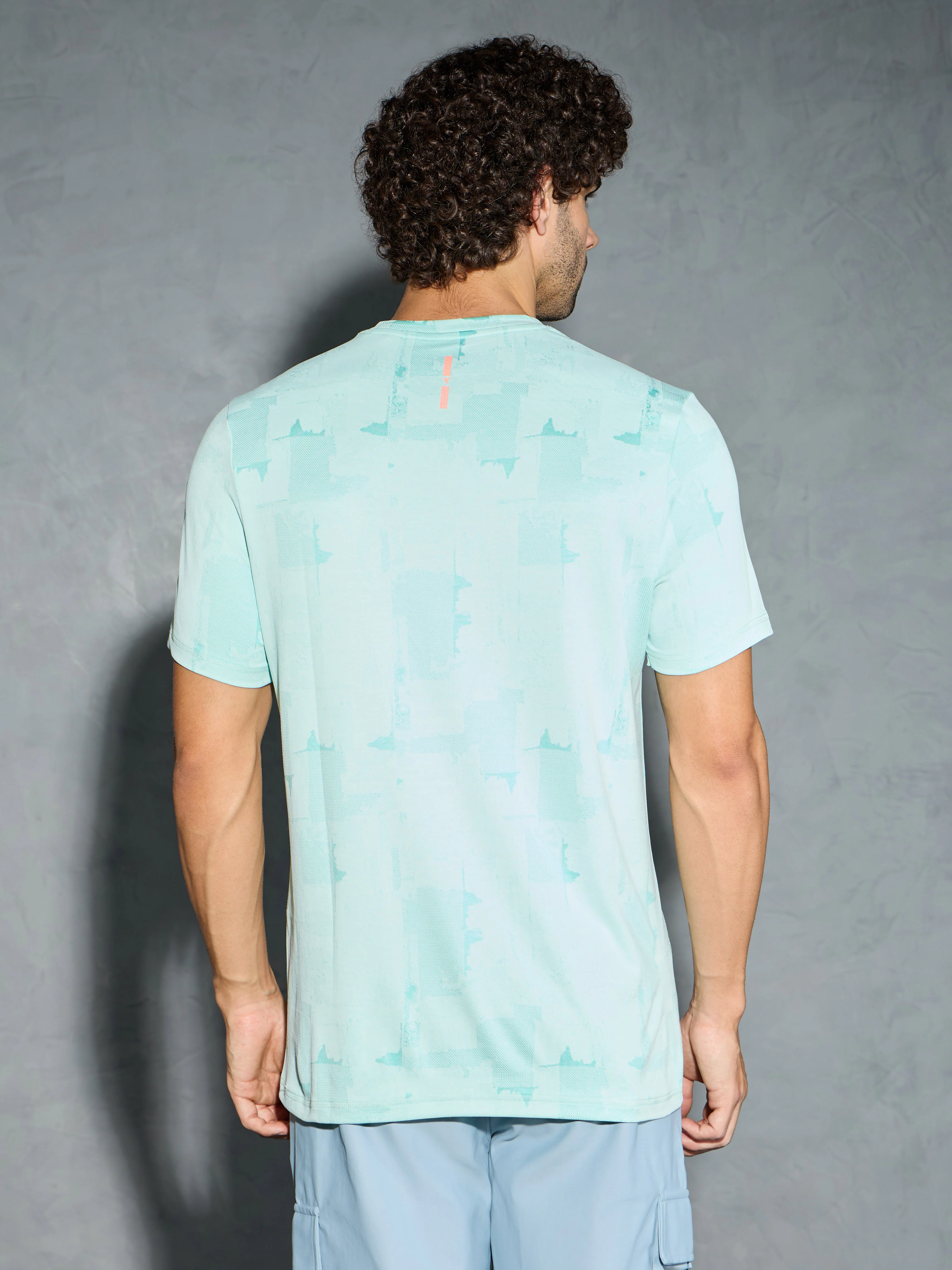 Men Jacquard Slim Fit Crew Neck T-shirt with DOUBLE COOL - Image 3