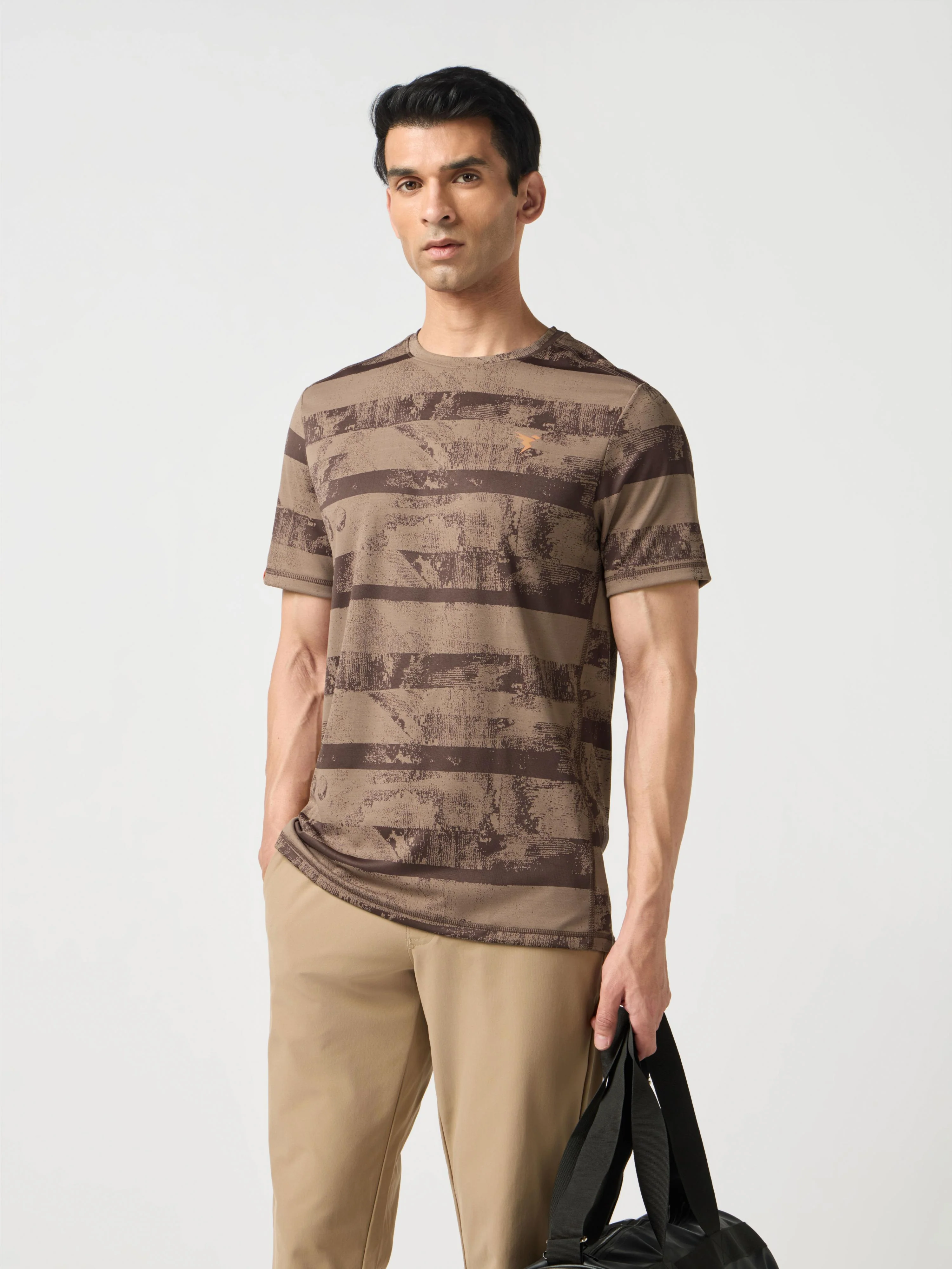 Men Jacquard Slim Fit Crew Neck T-shirt with DOUBLE COOL