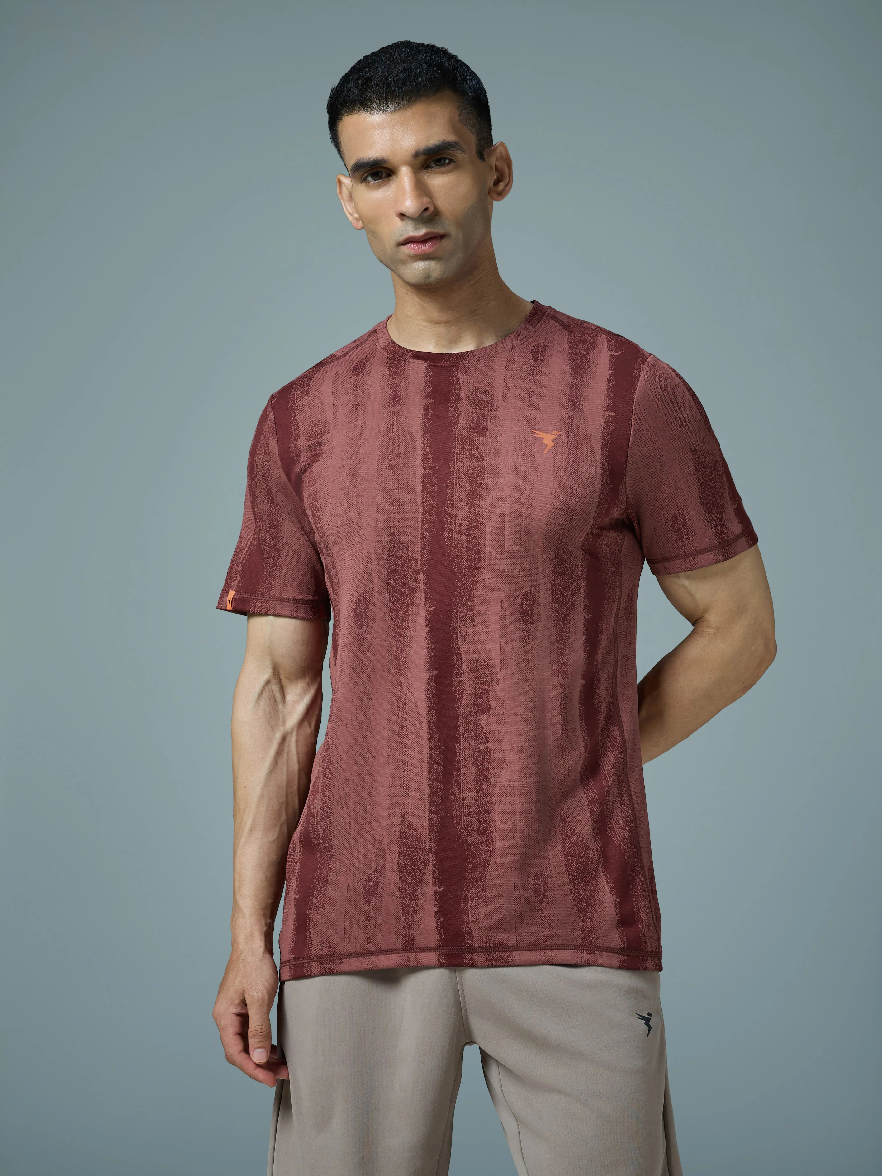 Men Jacquard Slim Fit Crew Neck T-shirt with DOUBLE COOL