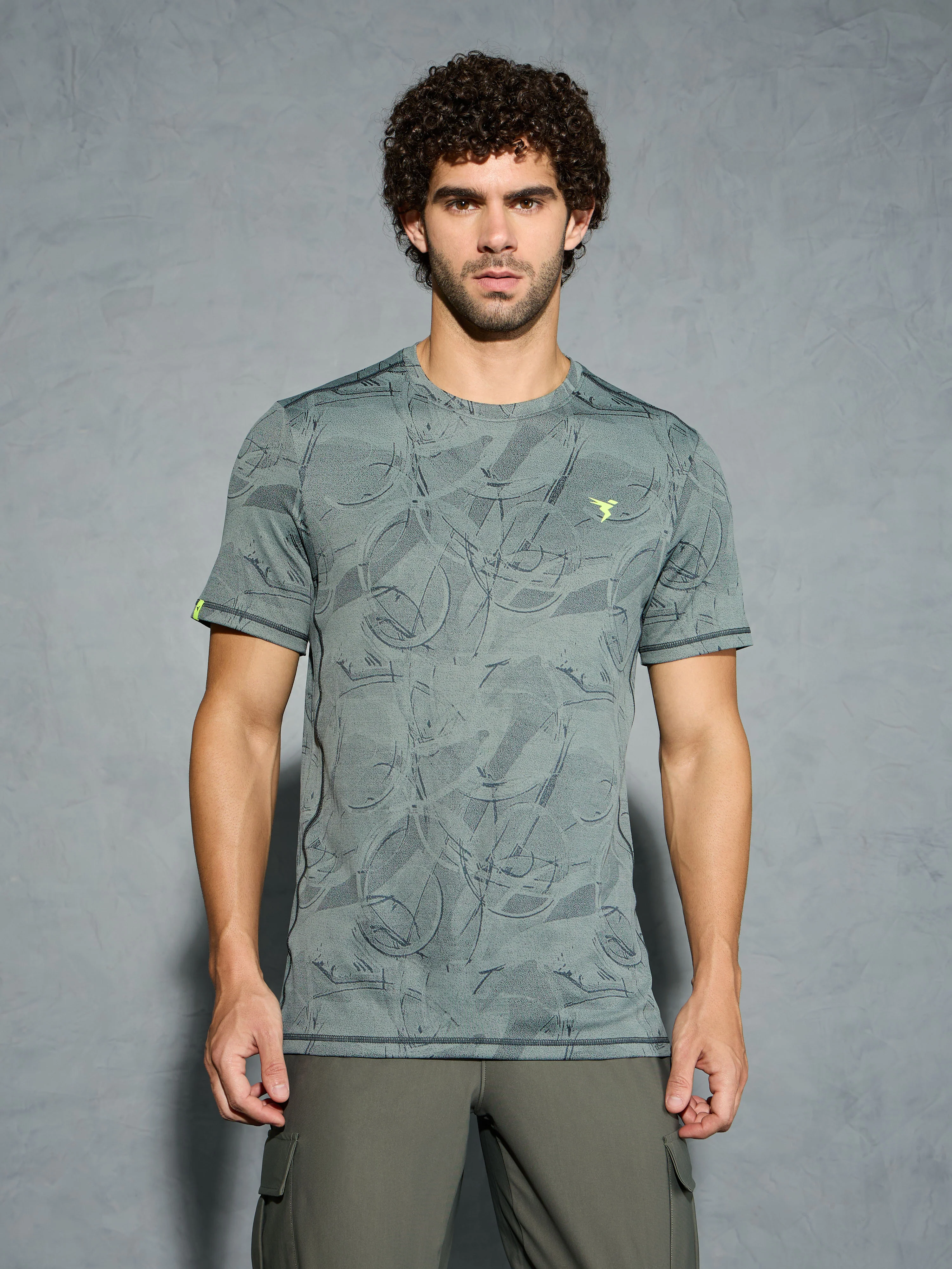 Men Jacquard Slim Fit Crew Neck T-shirt with DOUBLE COOL