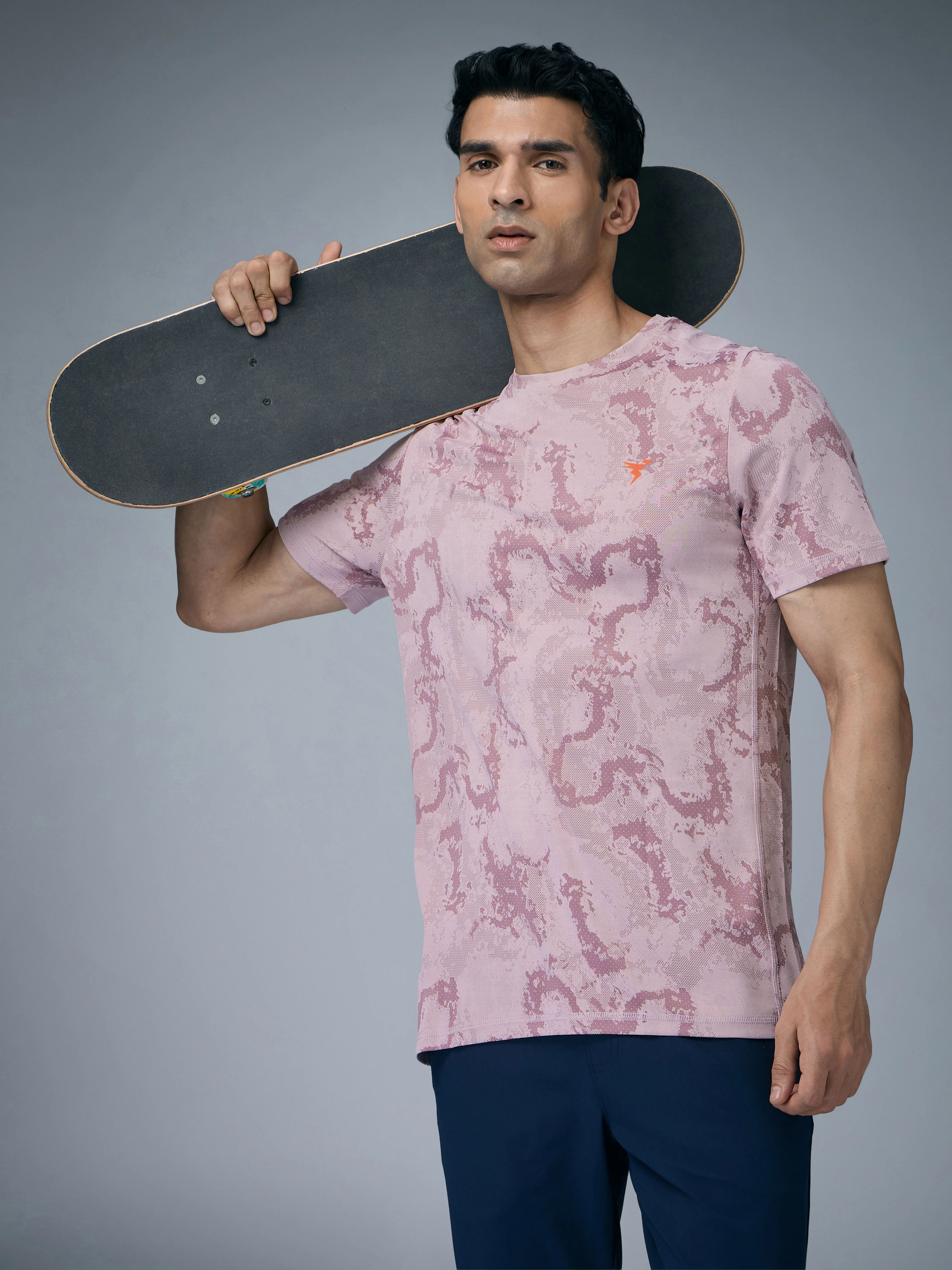Men Jacquard Slim Fit Crew Neck T-shirt with DOUBLE COOL
