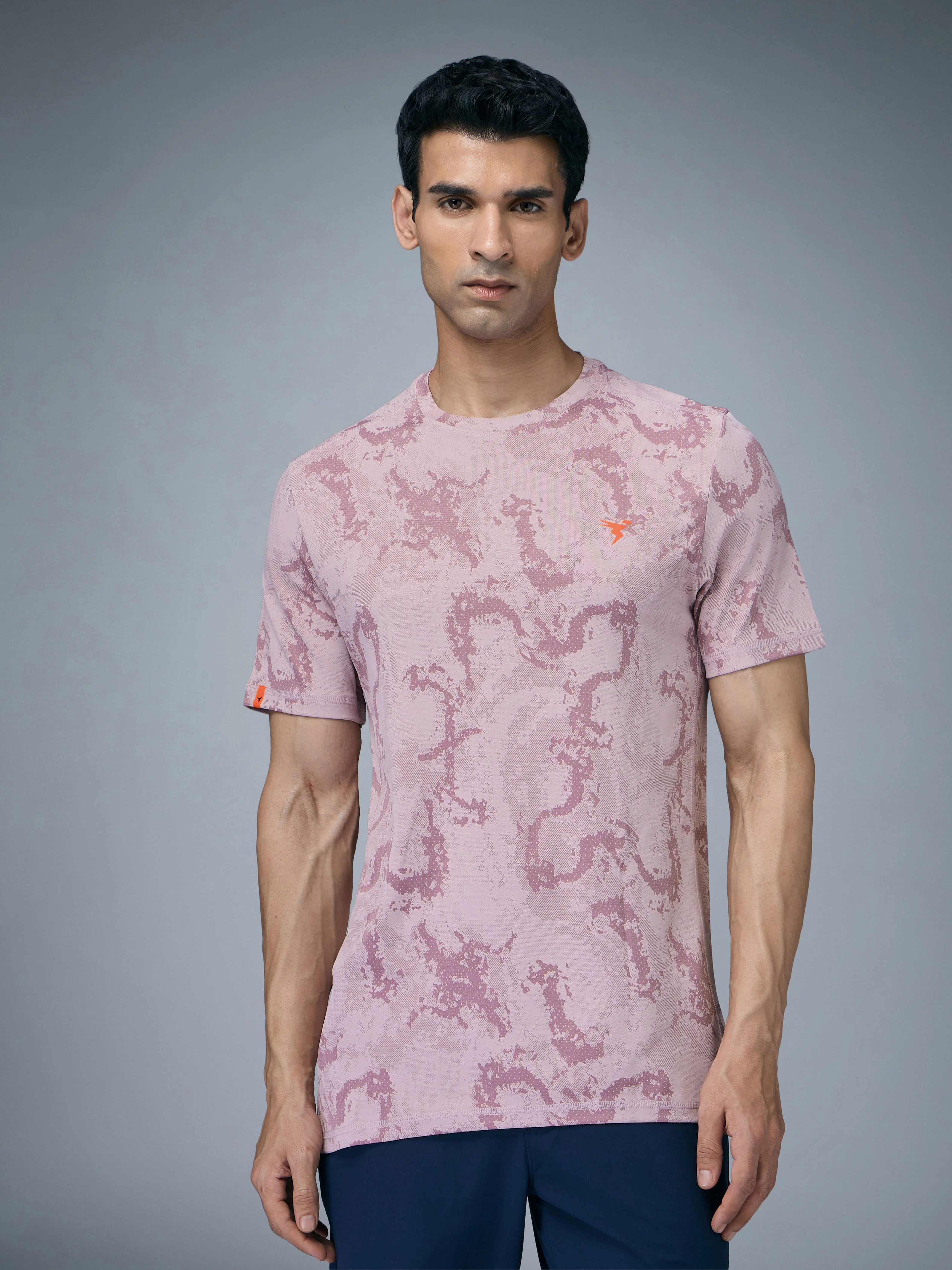 Men Jacquard Slim Fit Crew Neck T-shirt with DOUBLE COOL - Image 2
