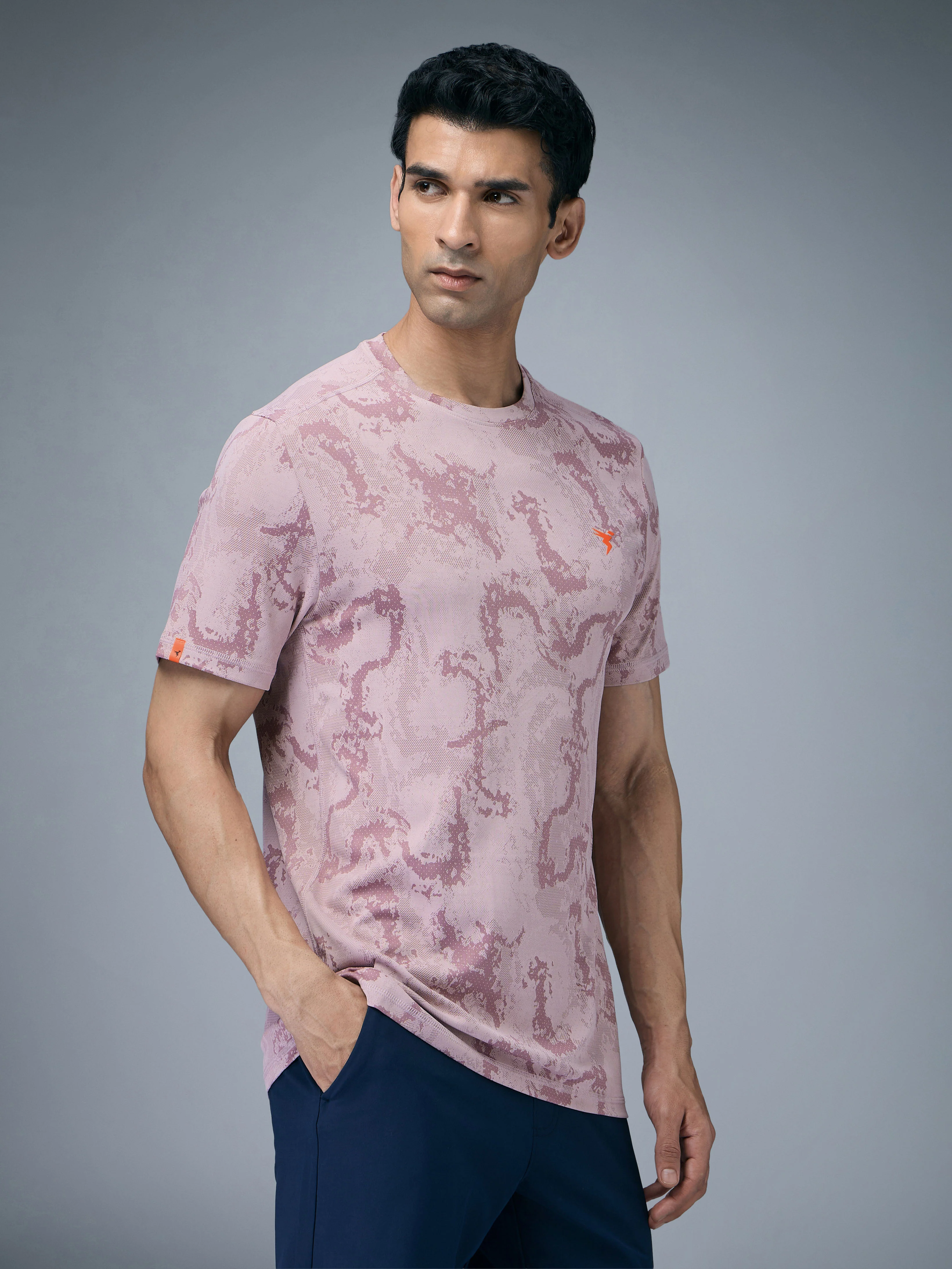 Men Jacquard Slim Fit Crew Neck T-shirt with DOUBLE COOL - Image 4
