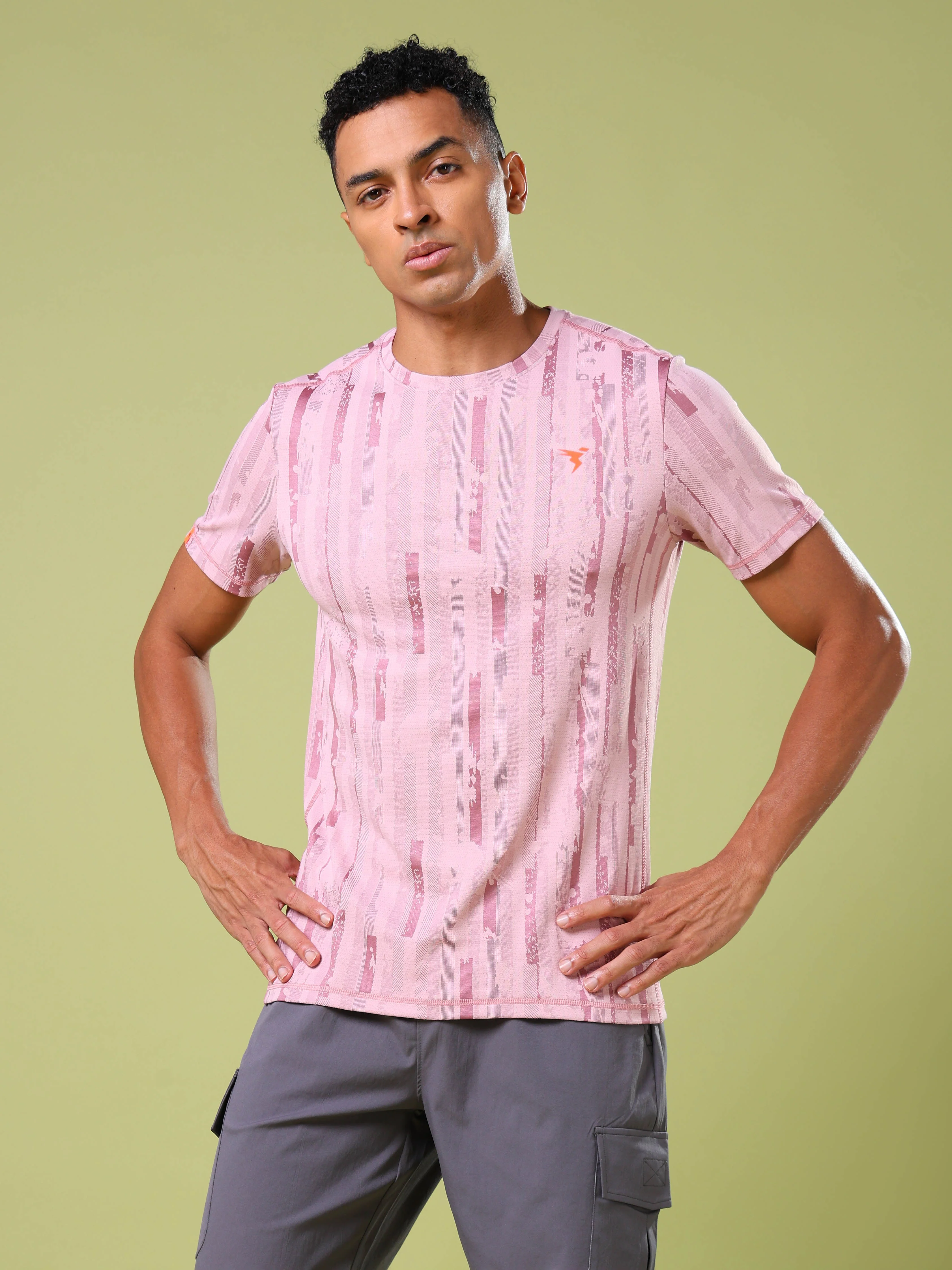 Men Jacquard Slim Fit Crew Neck T-shirt with DOUBLE COOL - Image 2