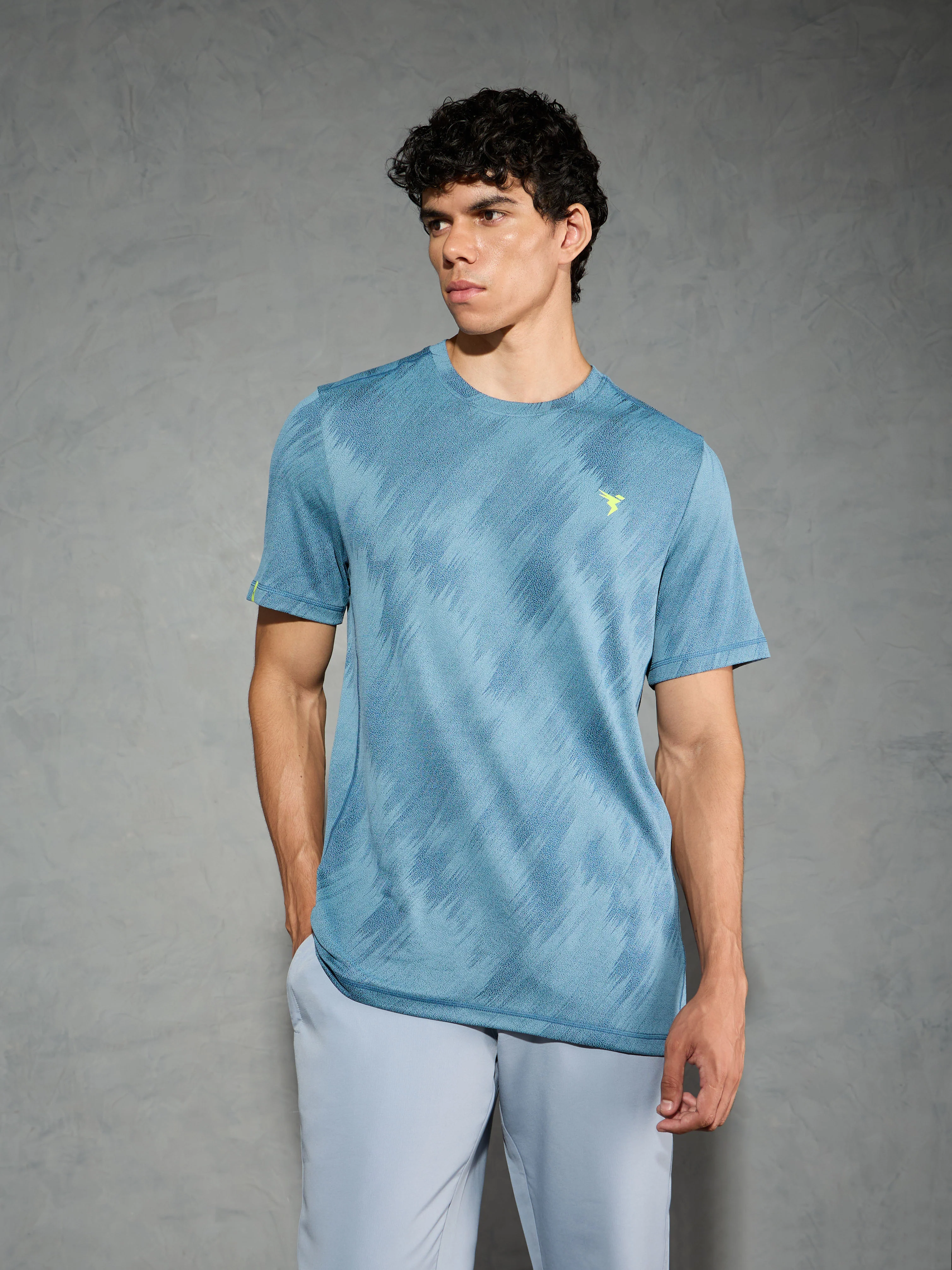 Men Jacquard Slim Fit Crew Neck T-shirt with DOUBLE COOL - Image 2
