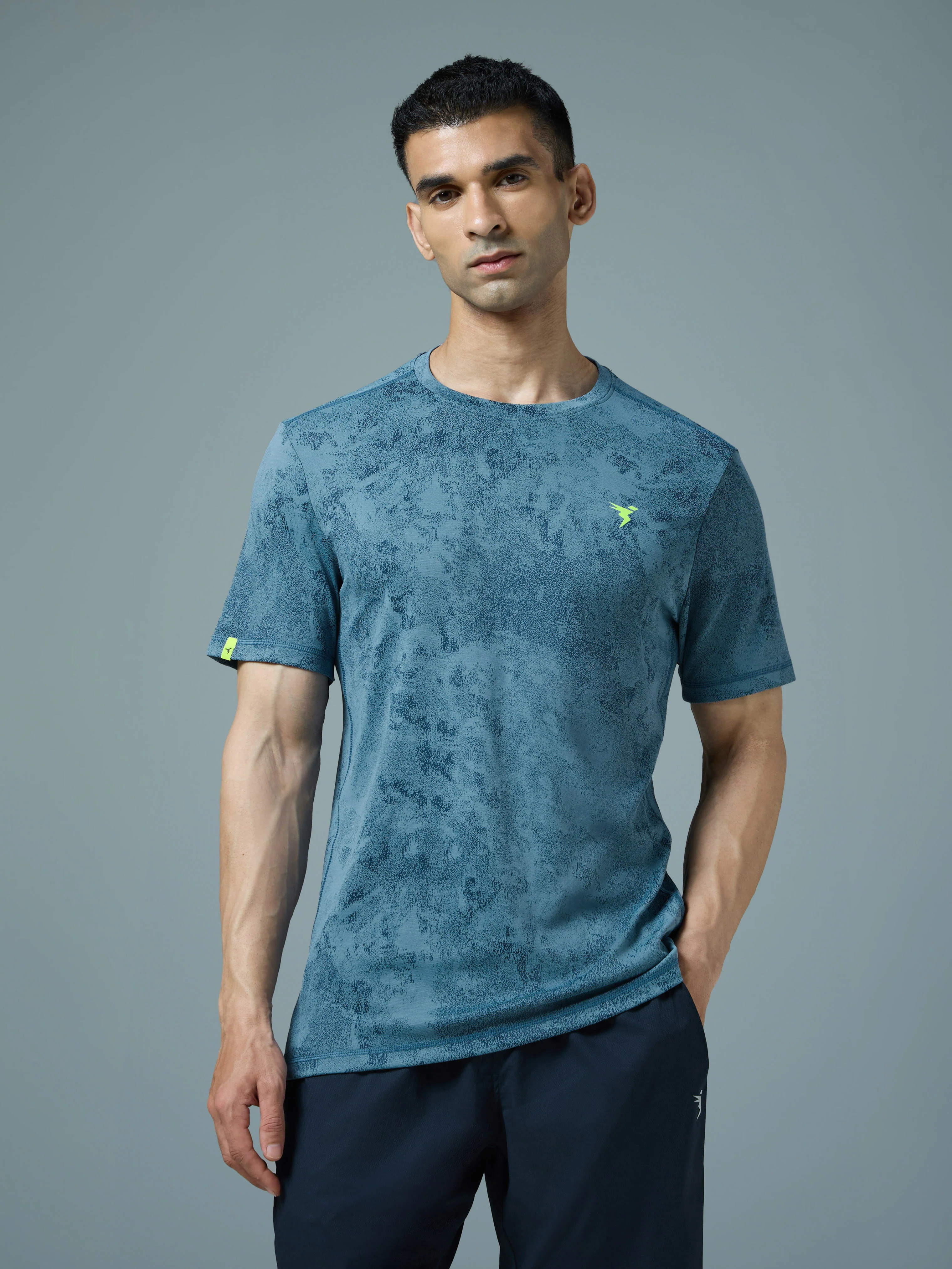 Men Jacquard Slim Fit Crew Neck T-shirt with DOUBLE COOL - Image 2